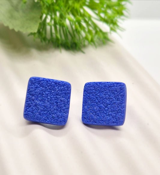 BRIGHT BLUE TEXTURED POLYMER CLAY STUD EARRINGS