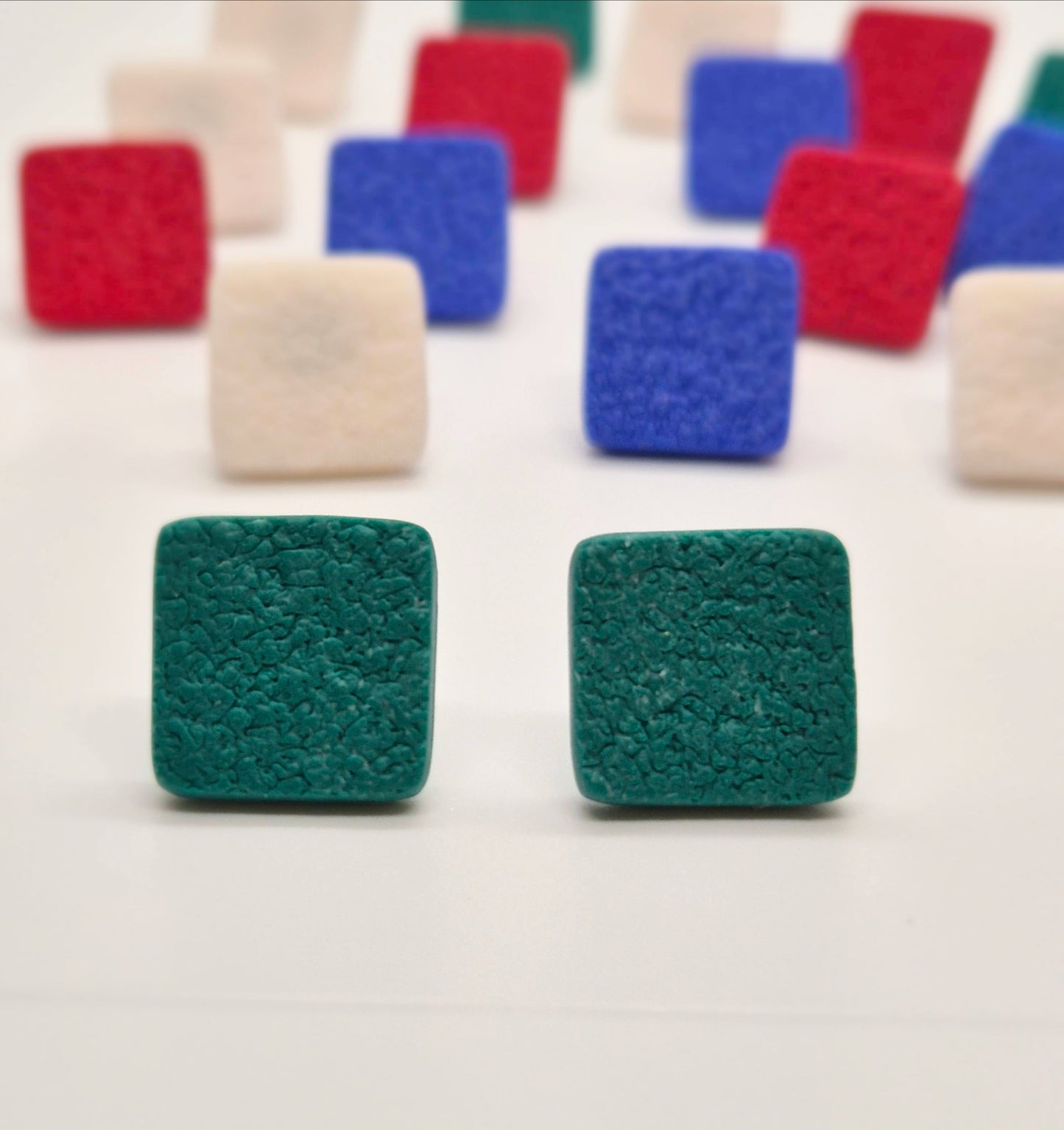 EMERALD GREEN TEXTURED POLYMER CLAY STUD EARRINGS