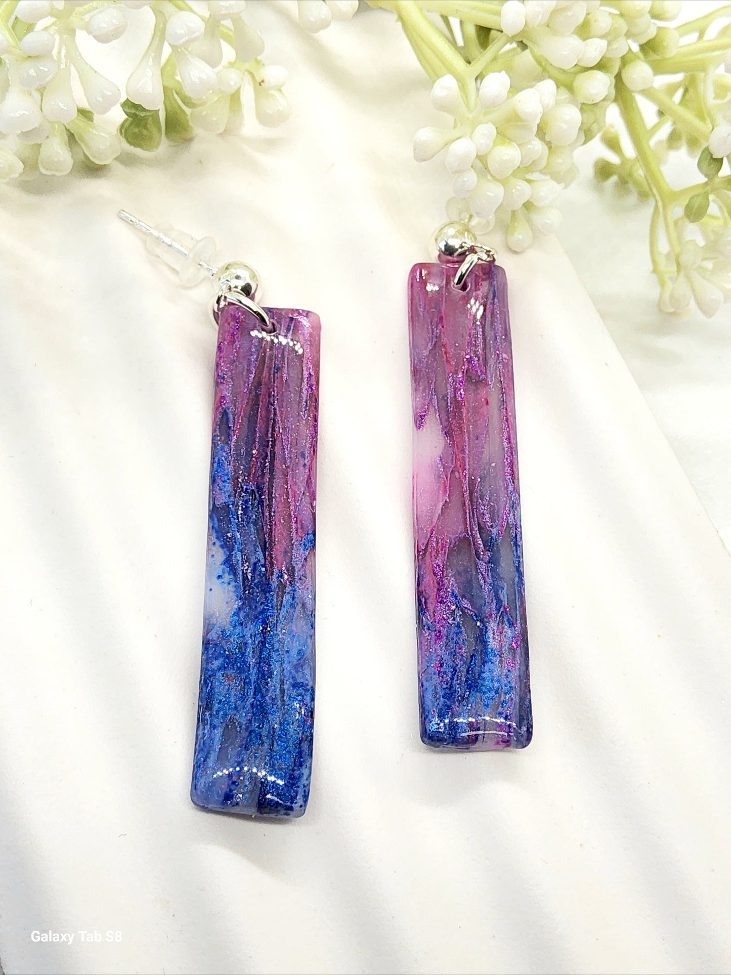 BRIGHT BLUE AND PINK BAR POLYMER CLAY EARRINGS