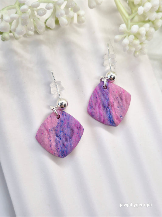 PINK AND BLUE MARBLED POLYMER CLAY EARRINGS