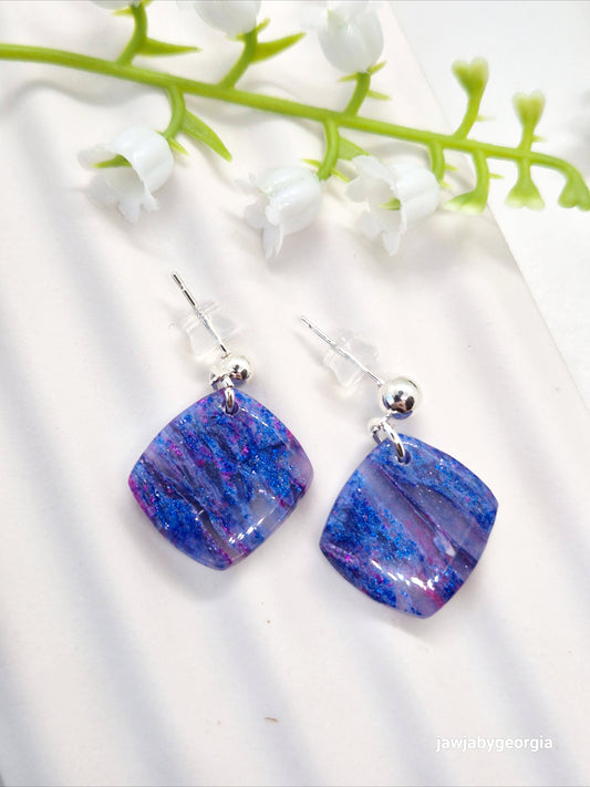 SAPPHIRE MARBLED POLYMER CLAY EARRINGS