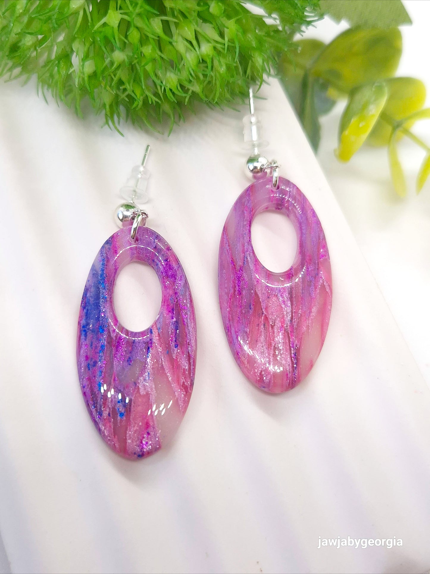 PINK OVAL POLYMER CLAY EARRINGS