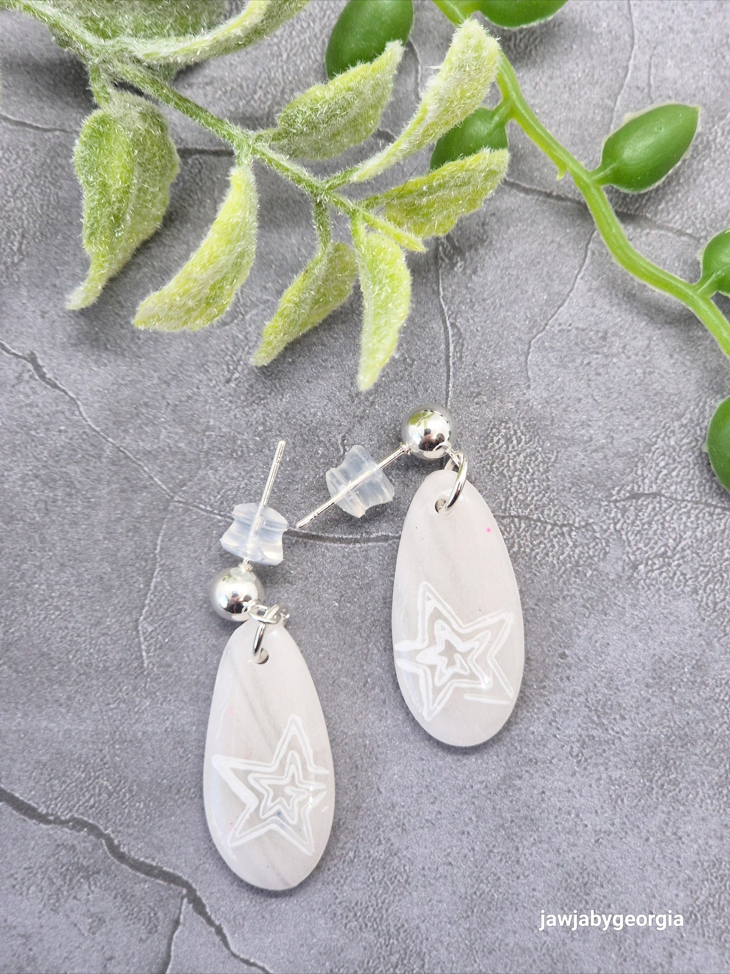 WHITE TEARDROP POLYMER CLAY EARRINGS