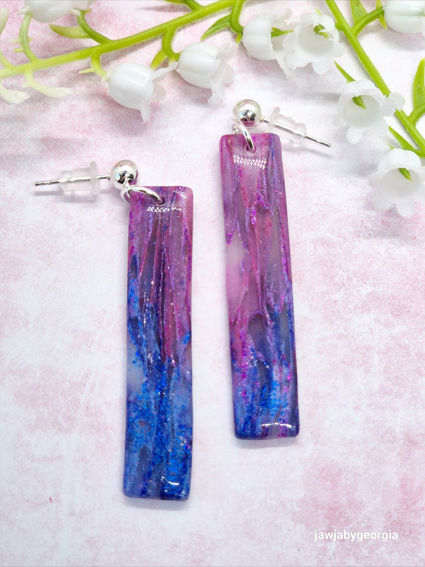 BRIGHT BLUE AND PINK BAR POLYMER CLAY EARRINGS