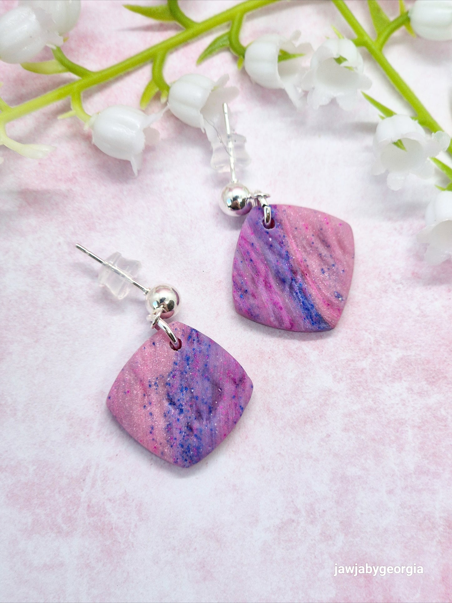 PINK AND BLUE MARBLED POLYMER CLAY EARRINGS