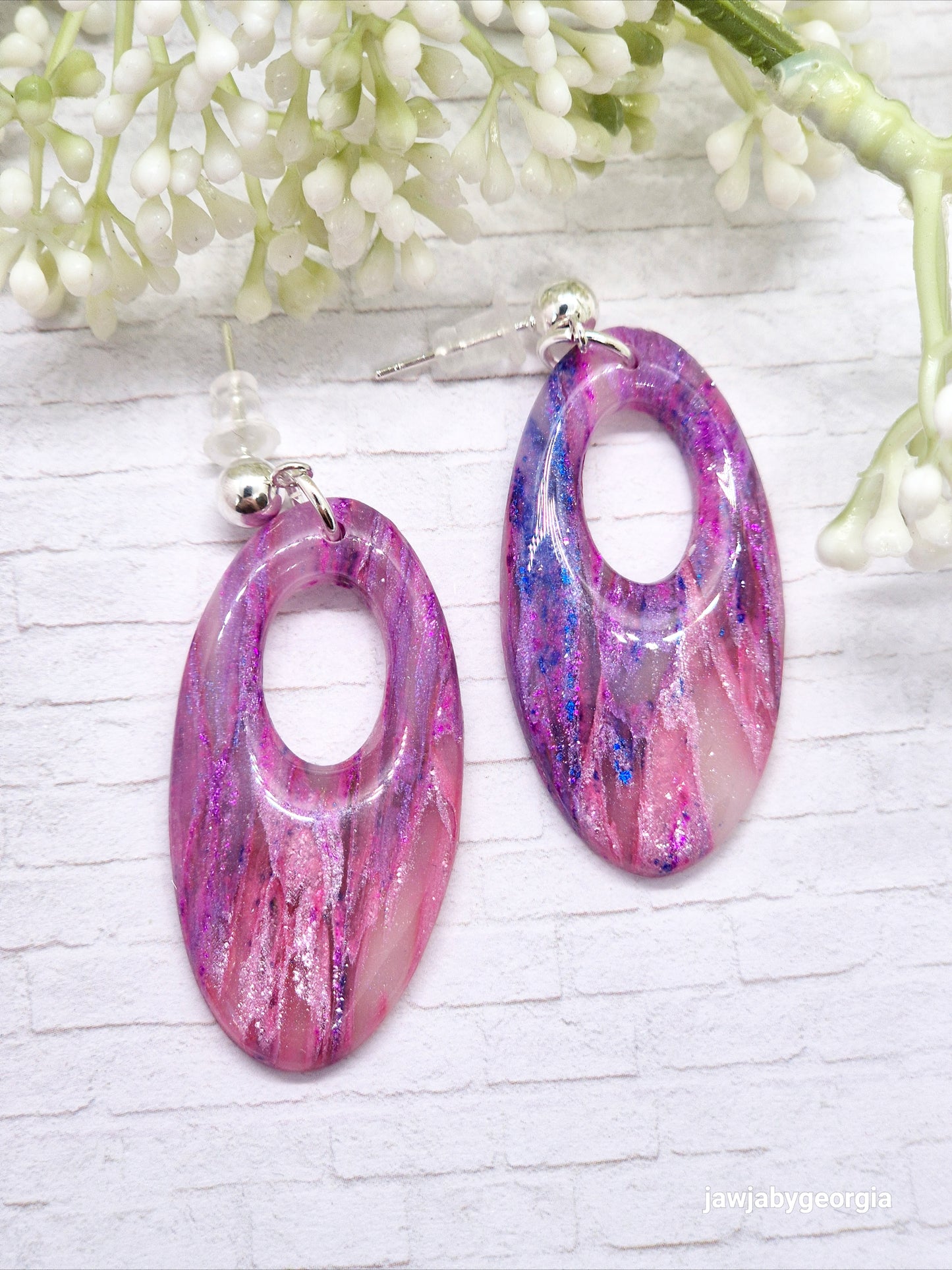 PINK OVAL POLYMER CLAY EARRINGS