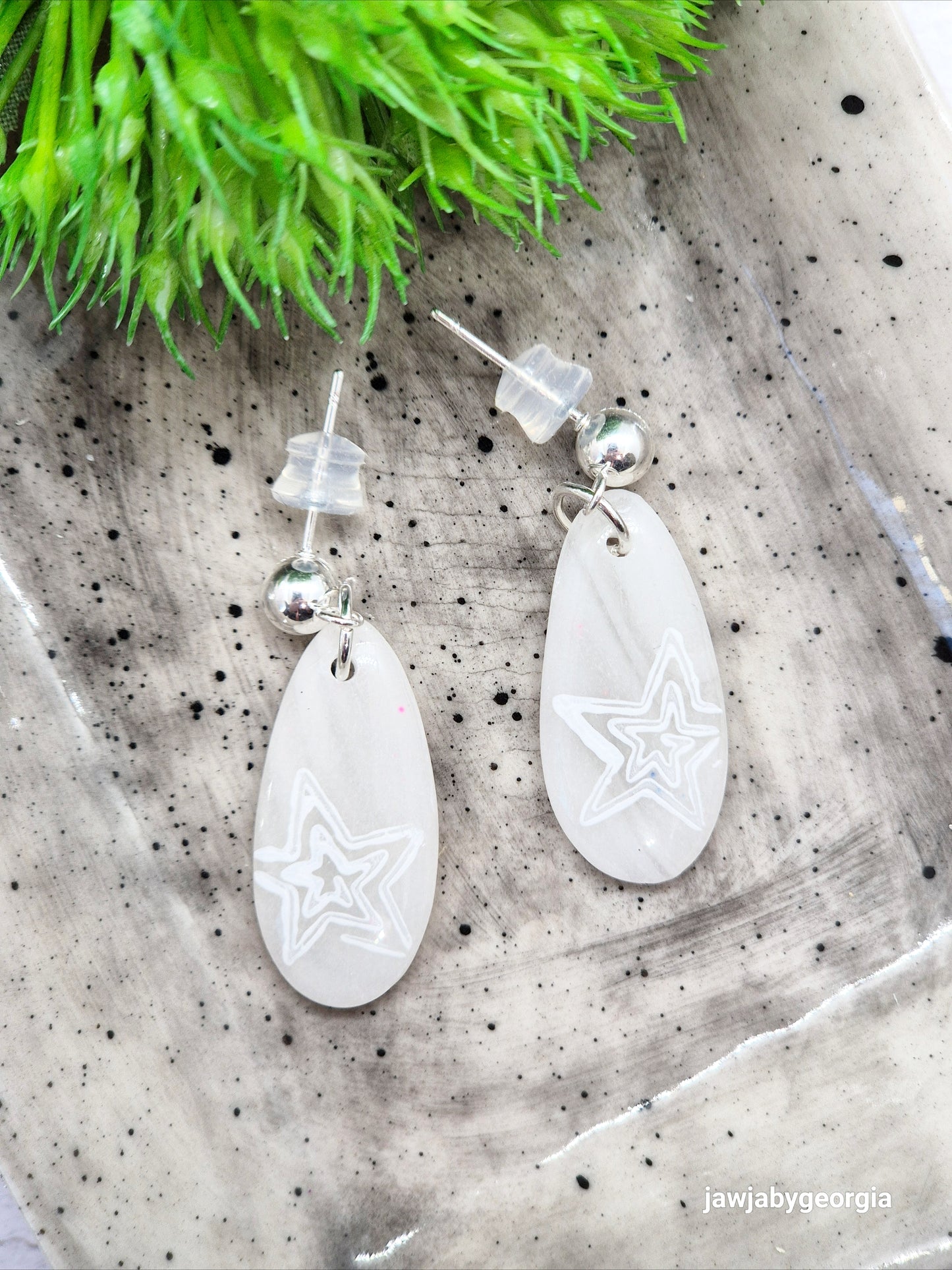WHITE TEARDROP POLYMER CLAY EARRINGS