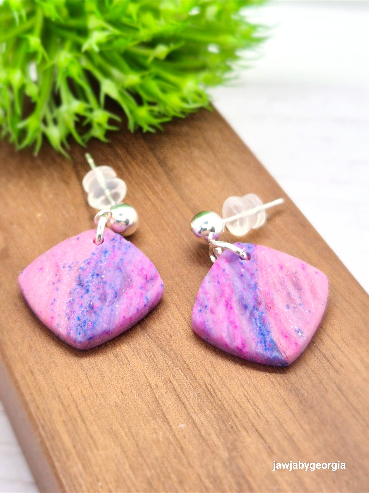 PINK AND BLUE MARBLED POLYMER CLAY EARRINGS
