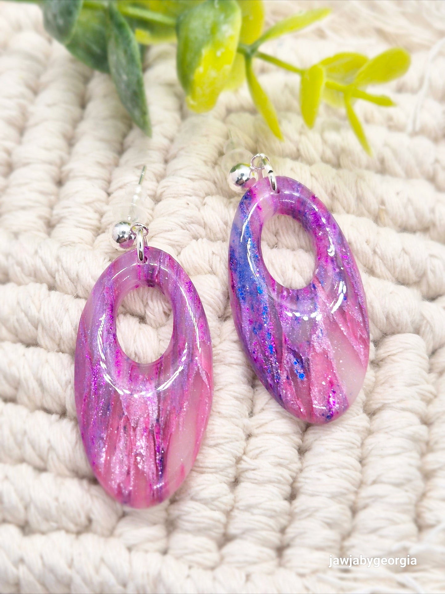 PINK OVAL POLYMER CLAY EARRINGS