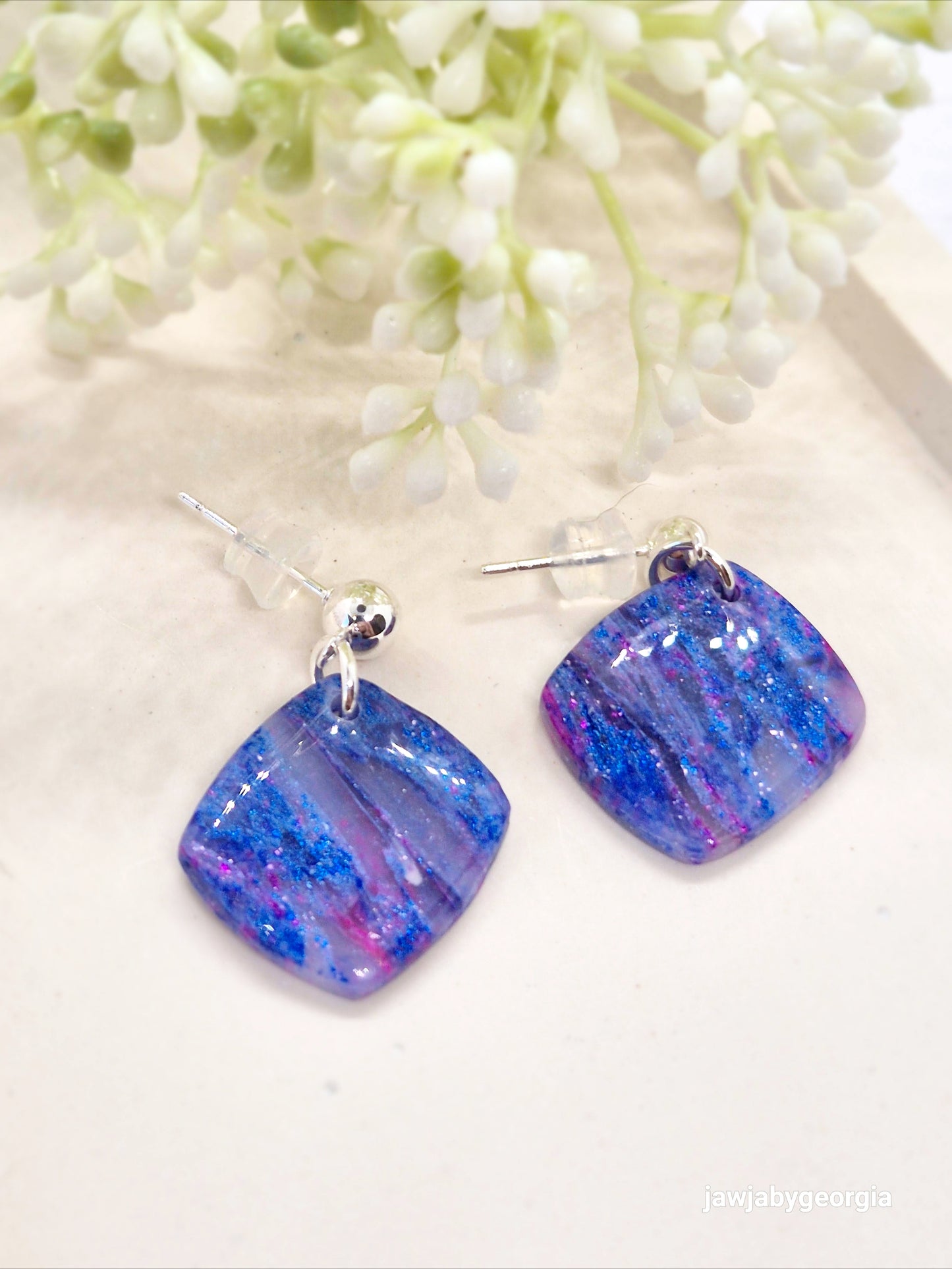 SAPPHIRE MARBLED POLYMER CLAY EARRINGS