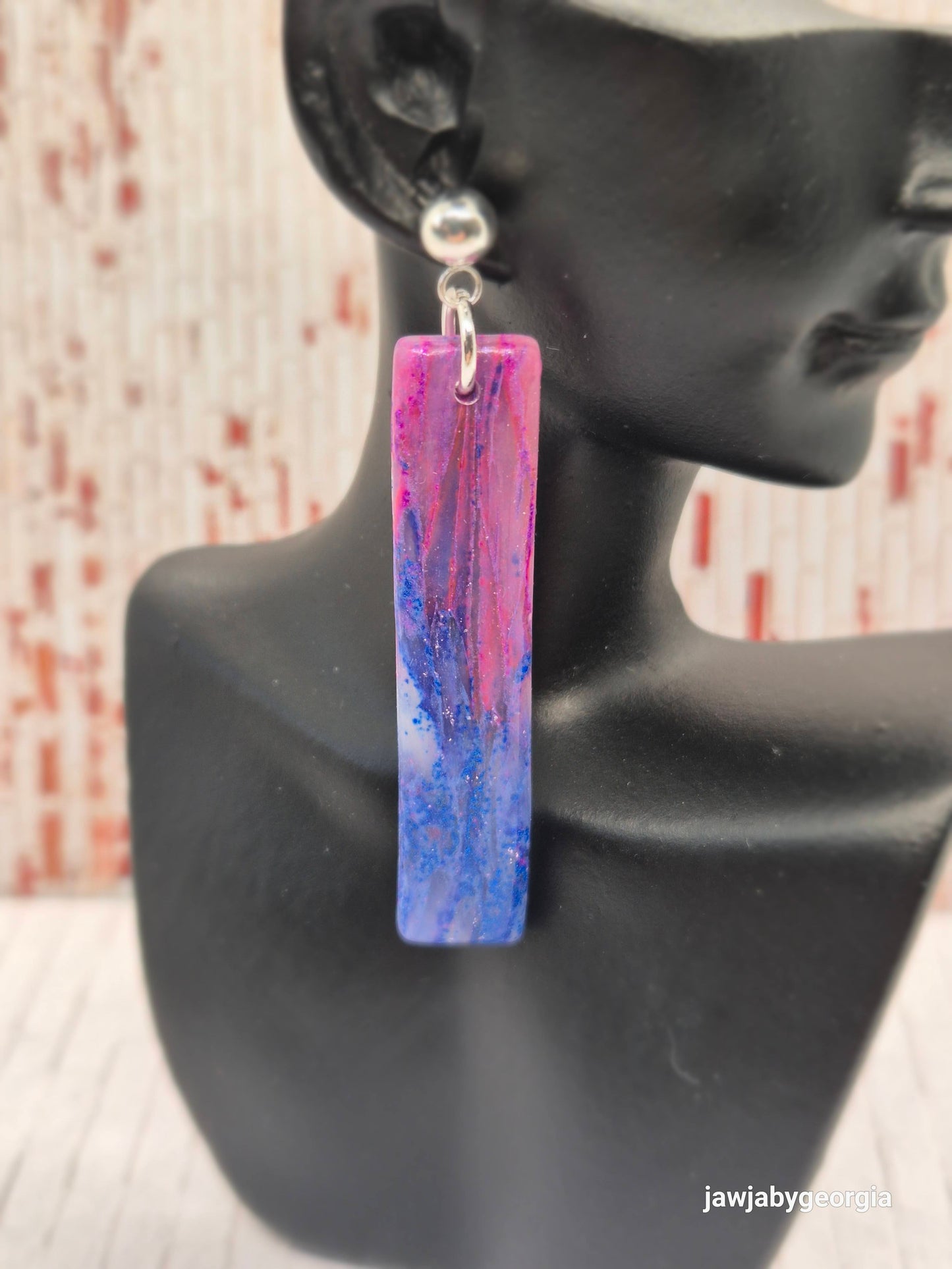 BRIGHT BLUE AND PINK BAR POLYMER CLAY EARRINGS