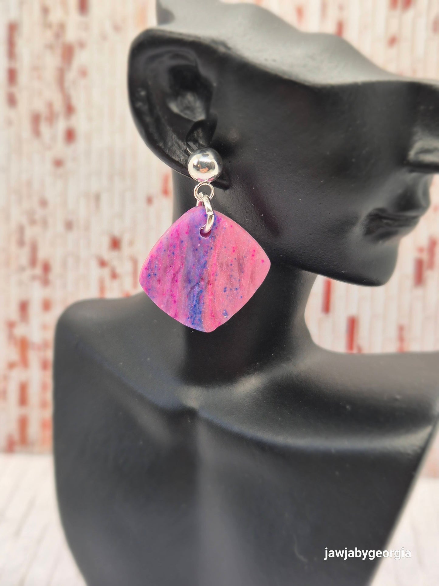 PINK AND BLUE MARBLED POLYMER CLAY EARRINGS