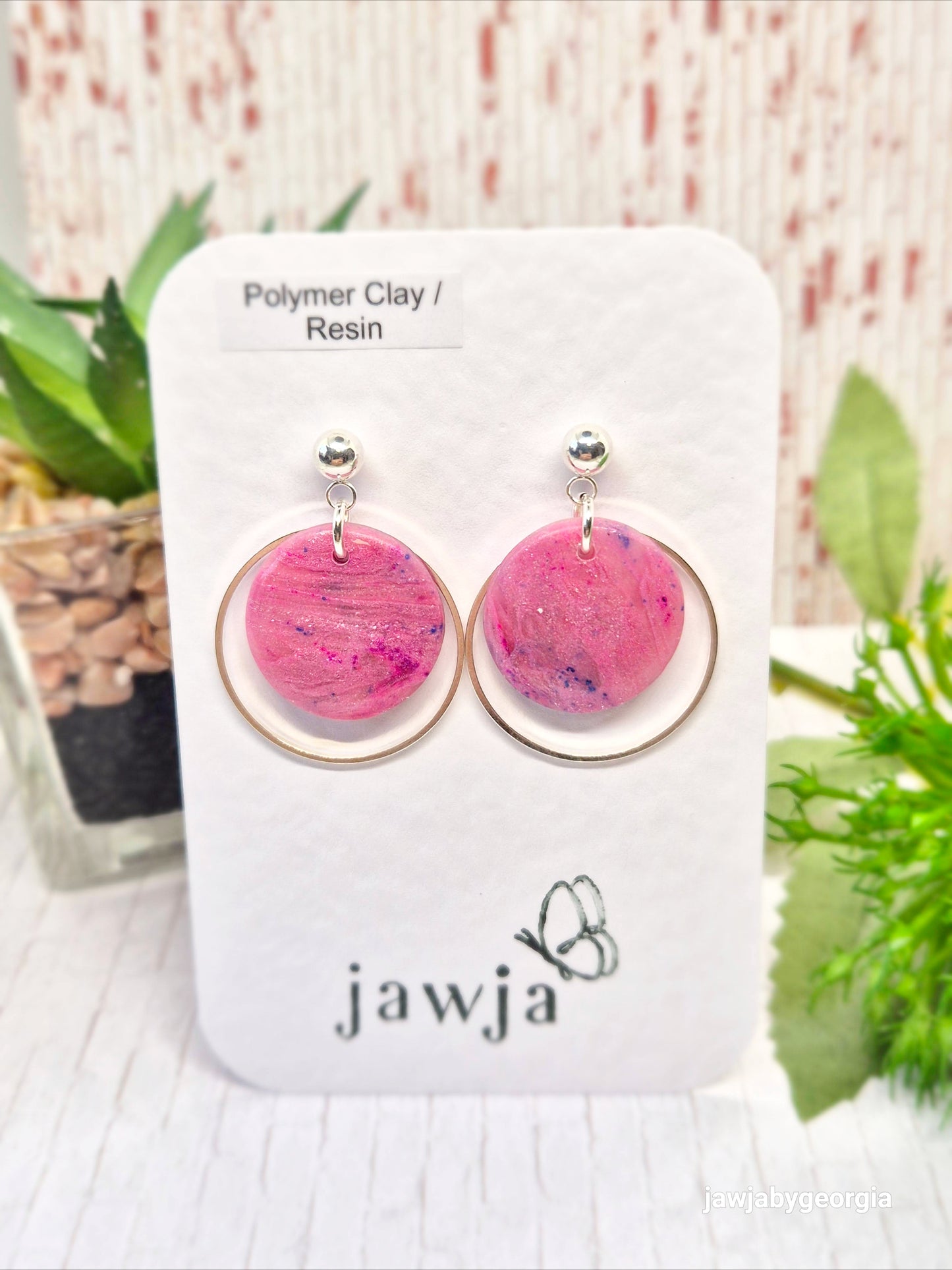 PINK MARBLED DISCS POLYMER CLAY EARRINGS