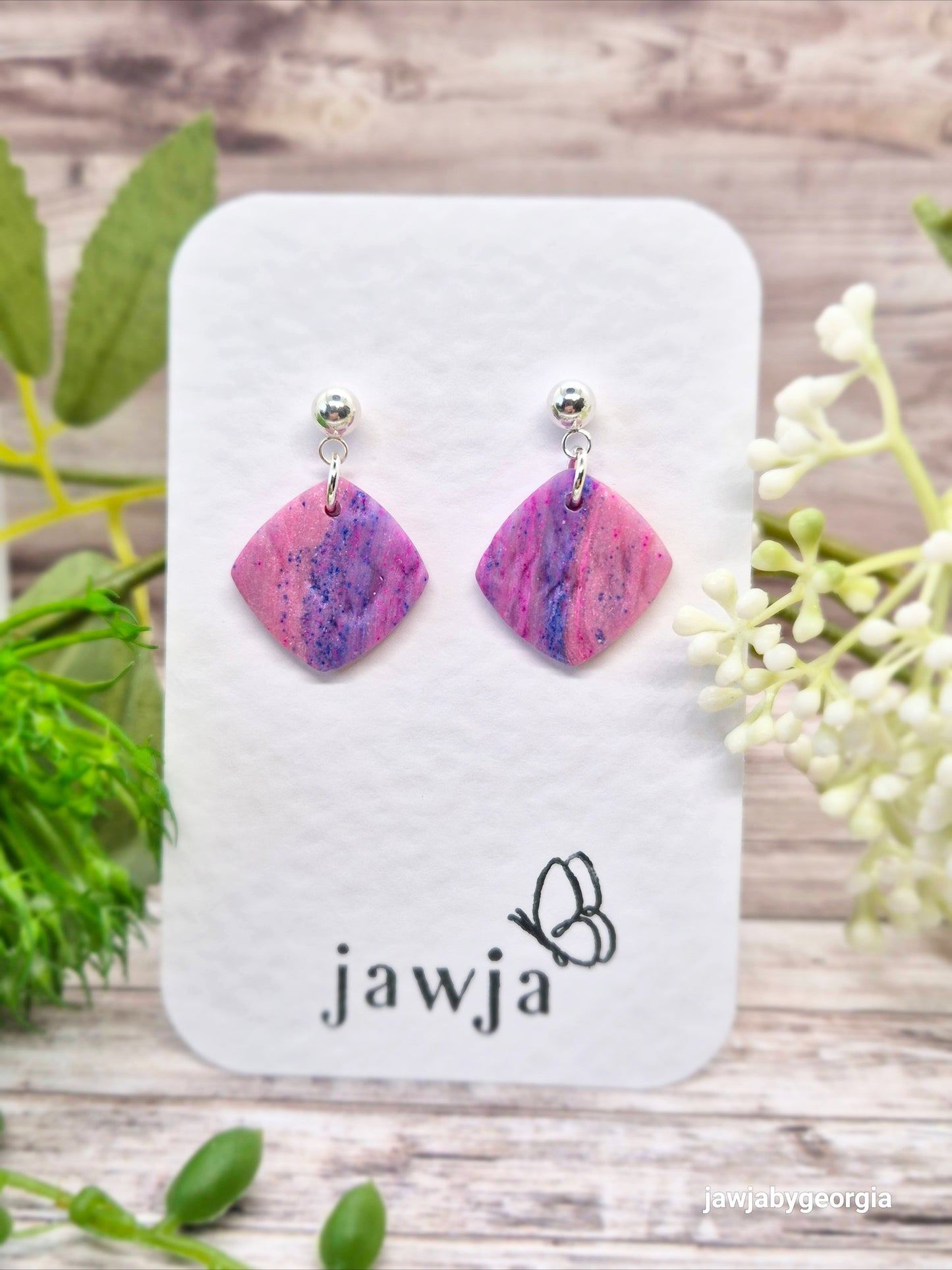PINK AND BLUE MARBLED POLYMER CLAY EARRINGS