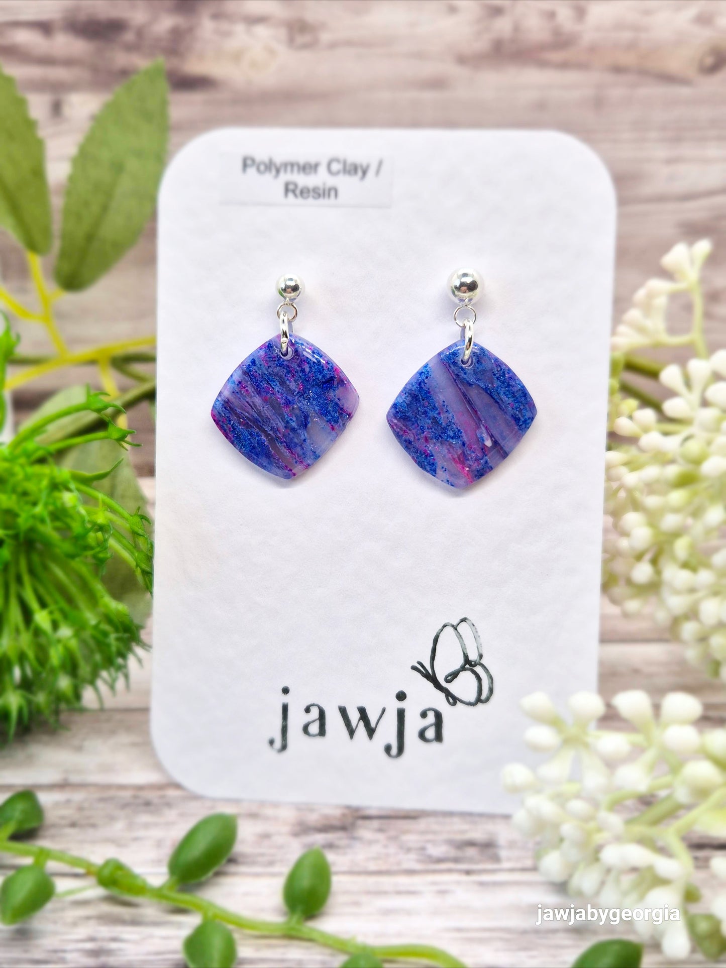 SAPPHIRE MARBLED POLYMER CLAY EARRINGS
