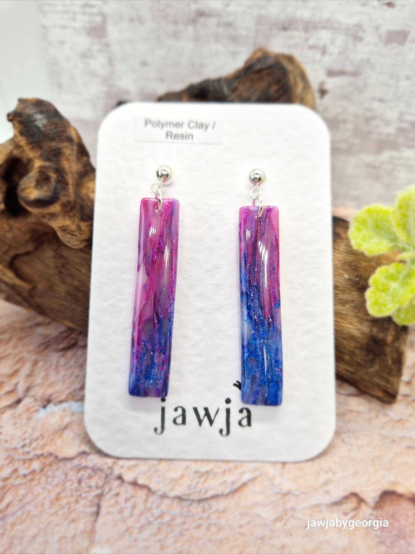 BRIGHT BLUE AND PINK BAR POLYMER CLAY EARRINGS