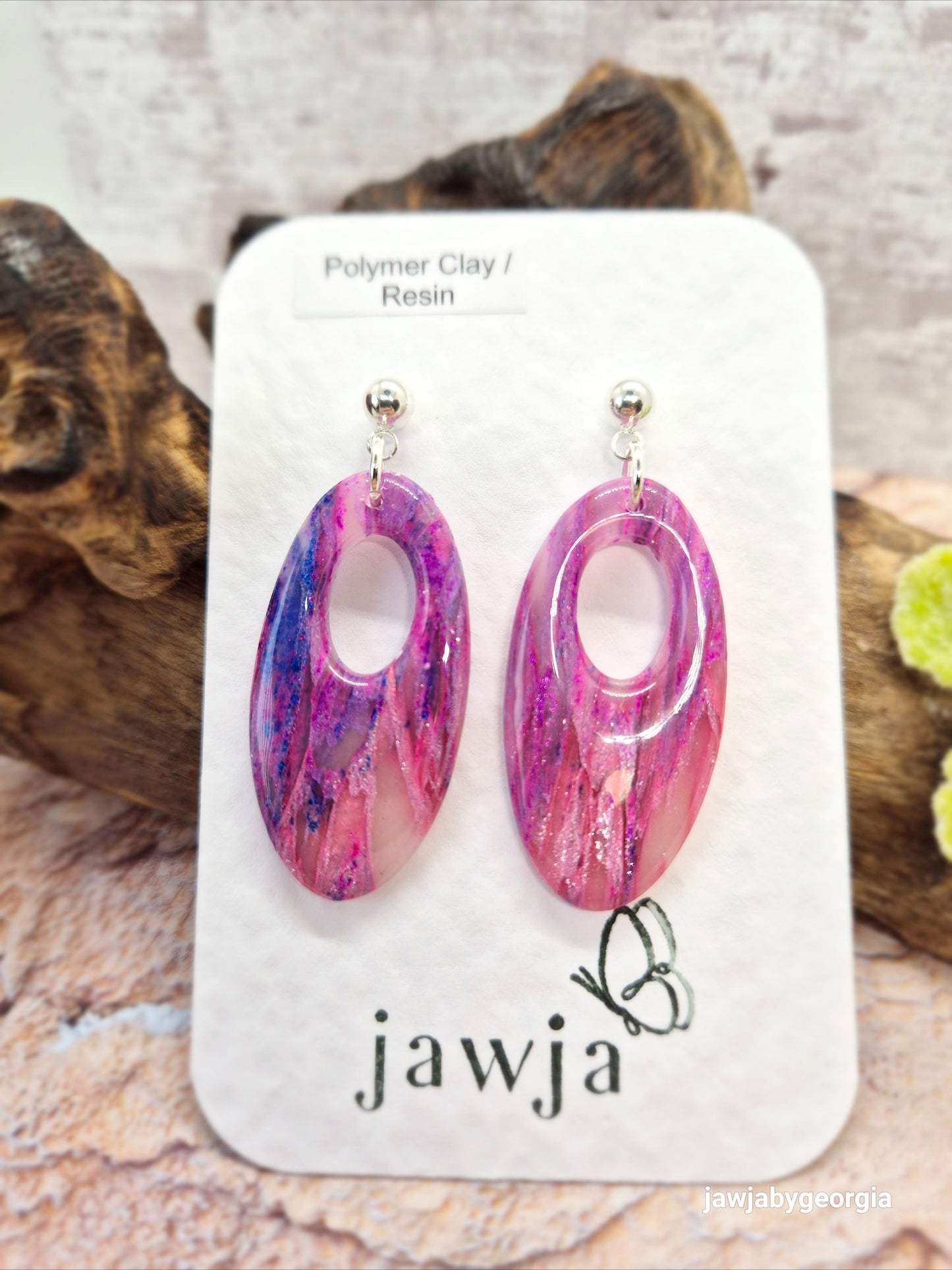 PINK OVAL POLYMER CLAY EARRINGS