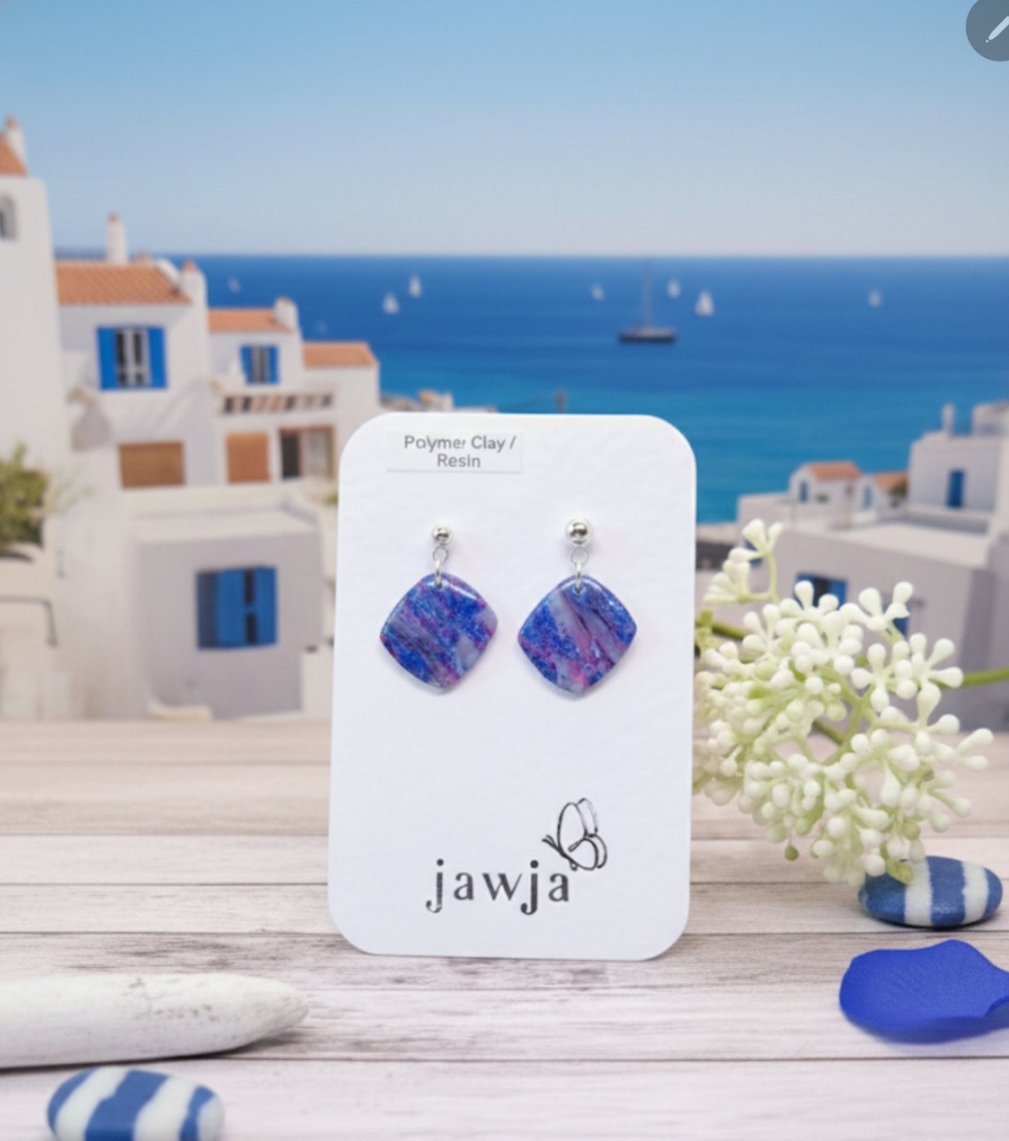 SAPPHIRE MARBLED POLYMER CLAY EARRINGS