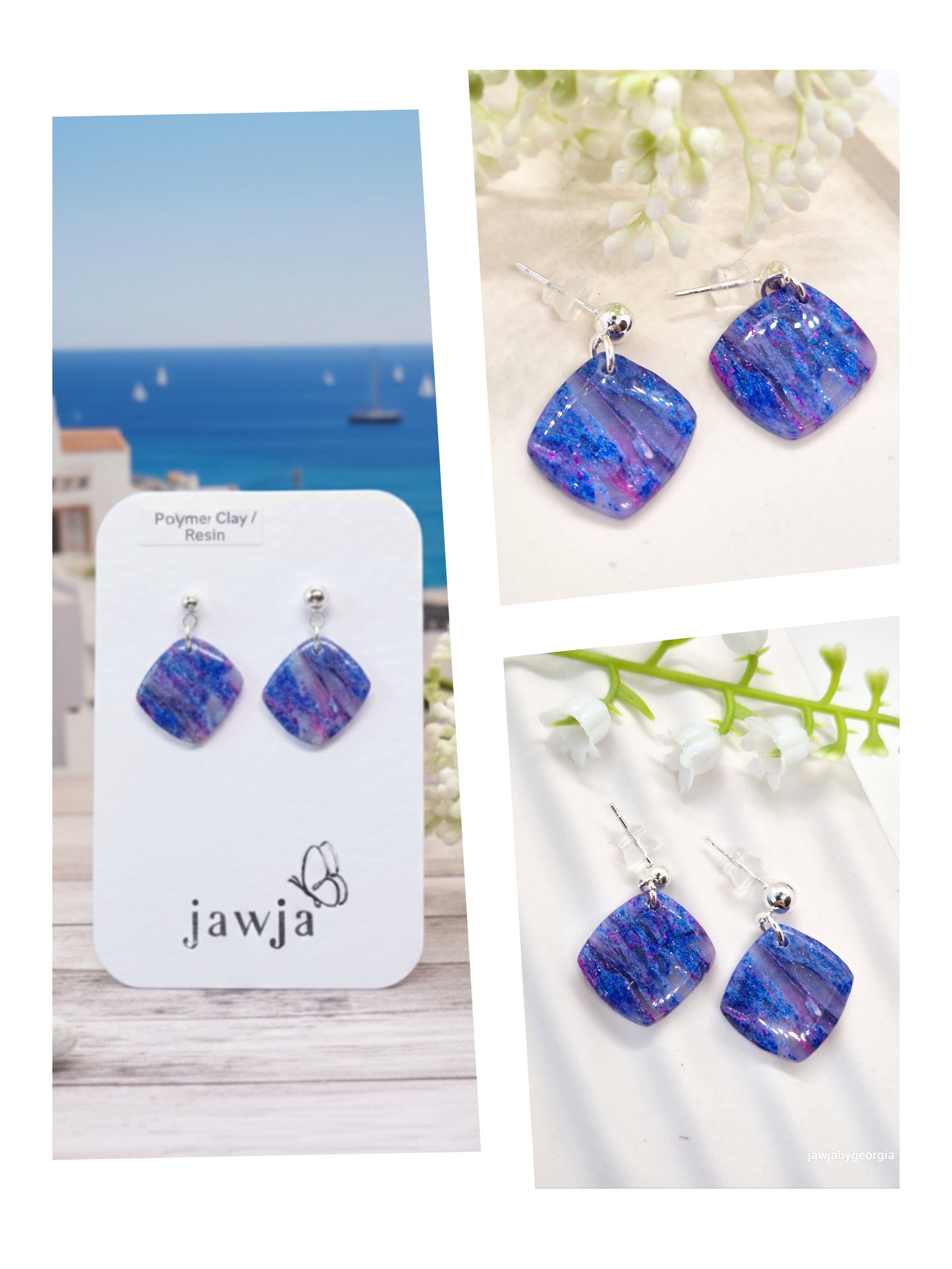 SAPPHIRE MARBLED POLYMER CLAY EARRINGS