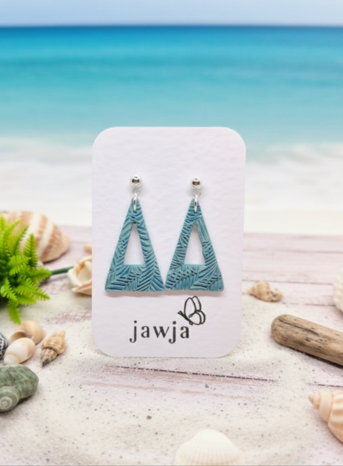 SOFT SAGE TRIANGLE POLYMER CLAY EARRINGS