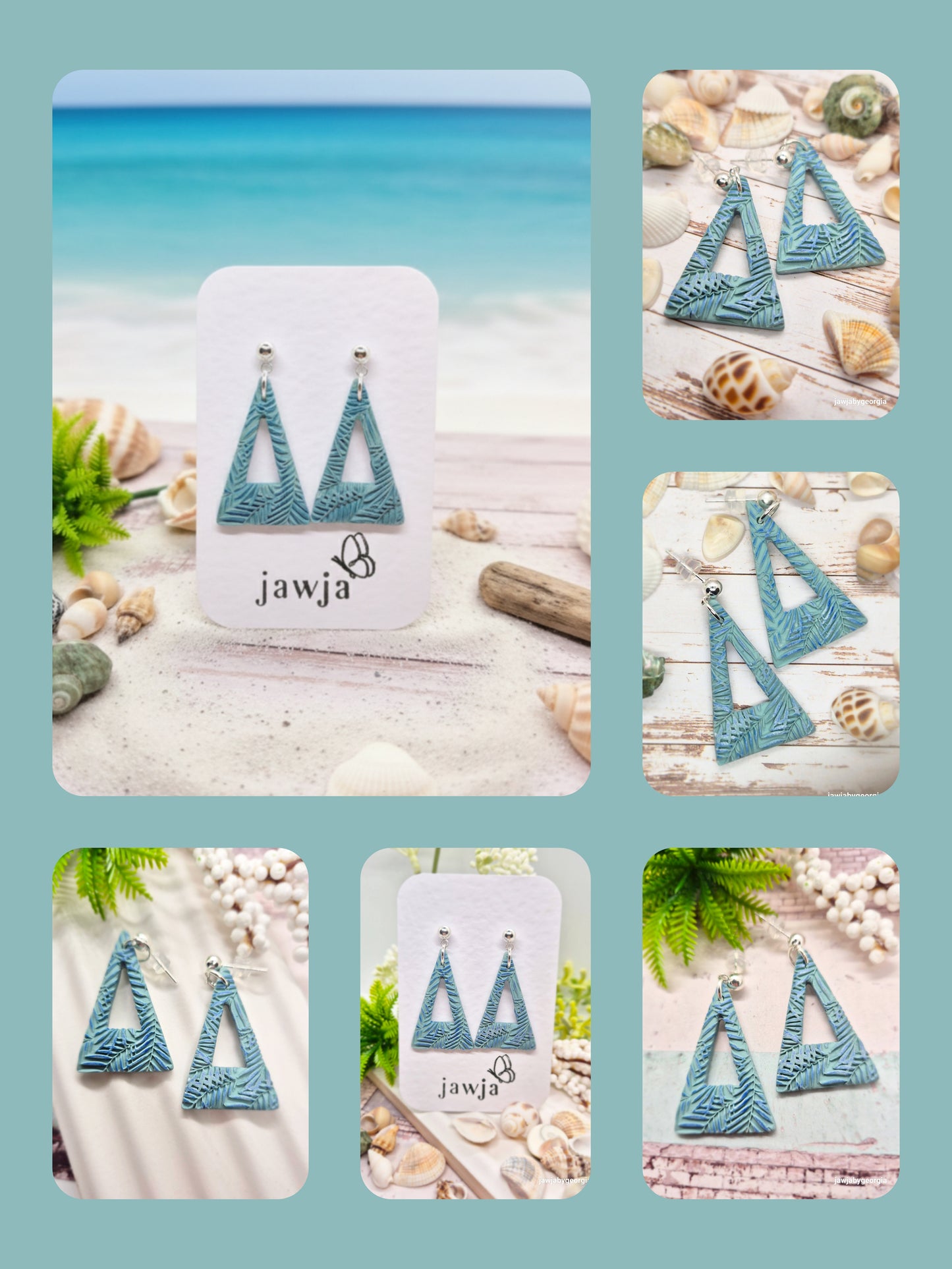 SOFT SAGE TRIANGLE POLYMER CLAY EARRINGS