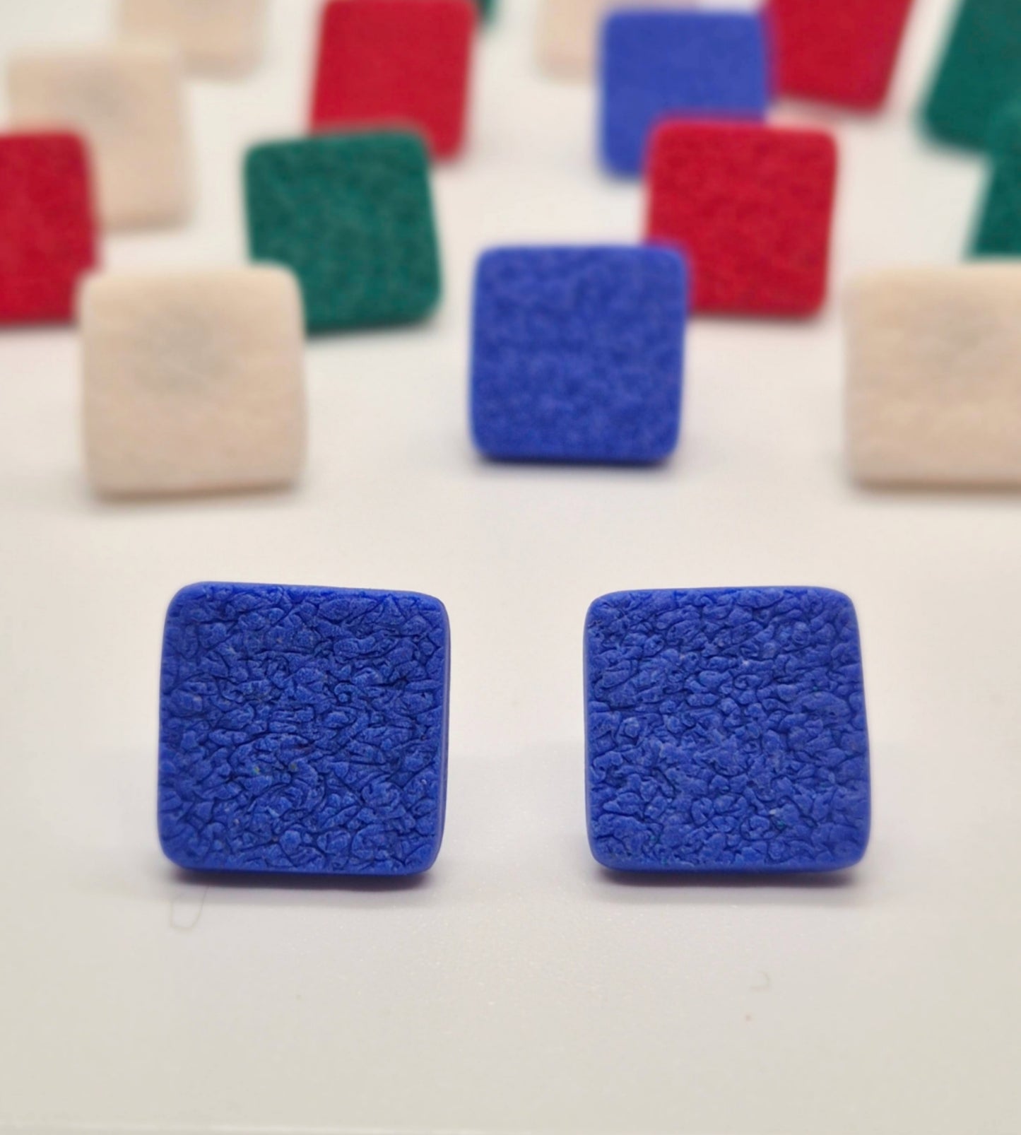 BRIGHT BLUE TEXTURED POLYMER CLAY STUD EARRINGS