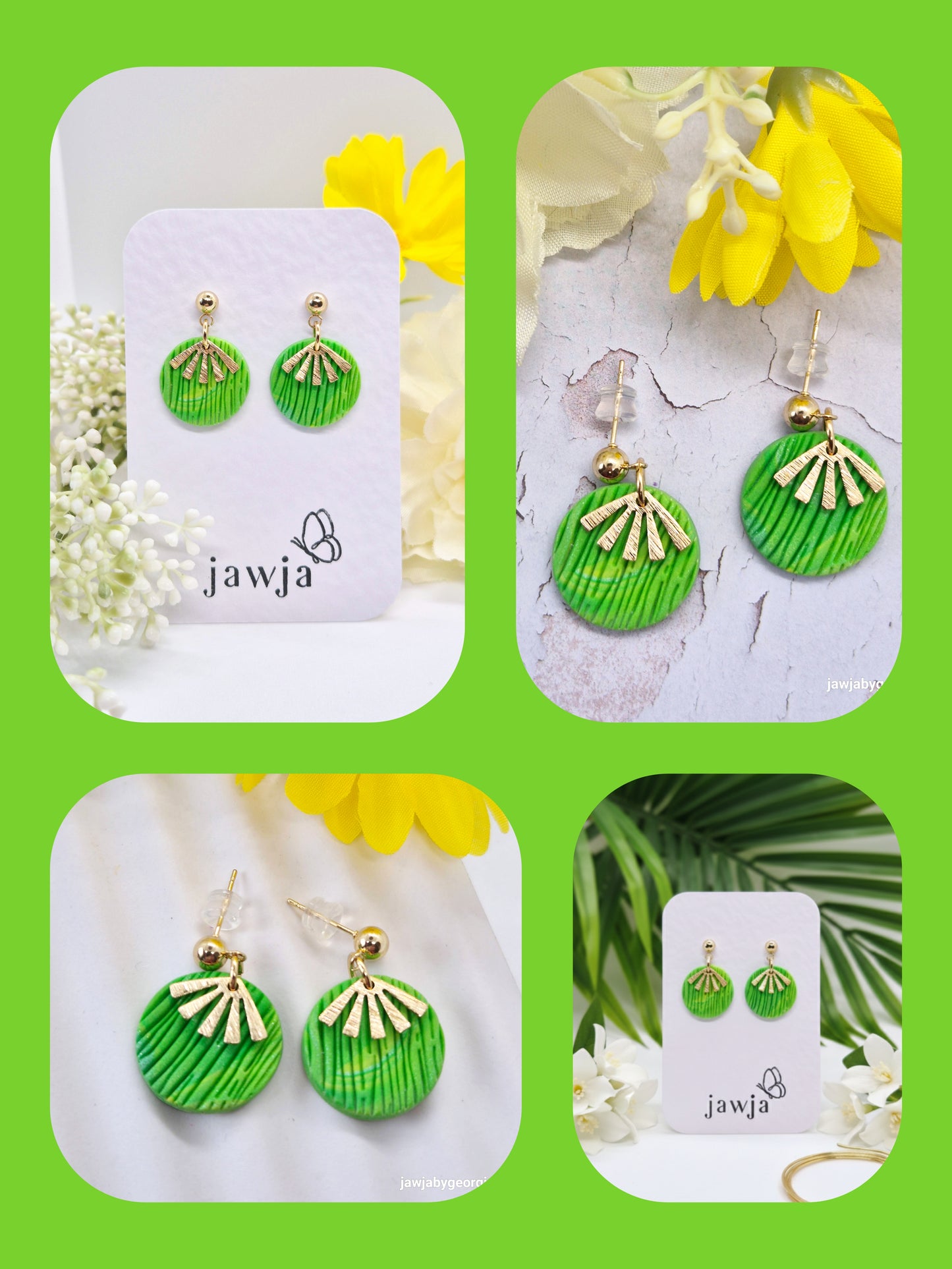 TROPICAL GREEN FAN POLYMER CLAY EARRINGS
