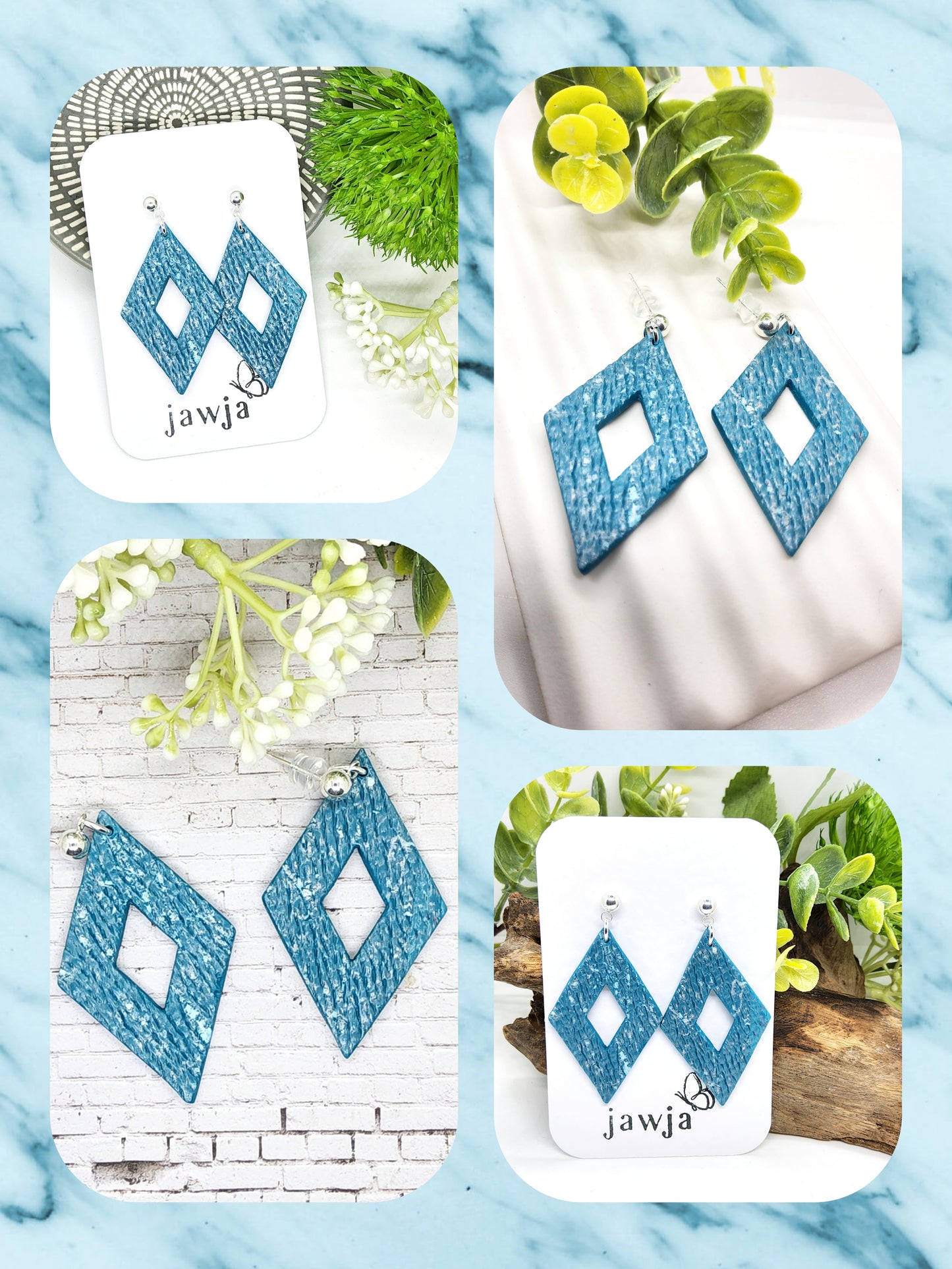 DIAMOND TEAL POLYMER CLAY EARRINGS