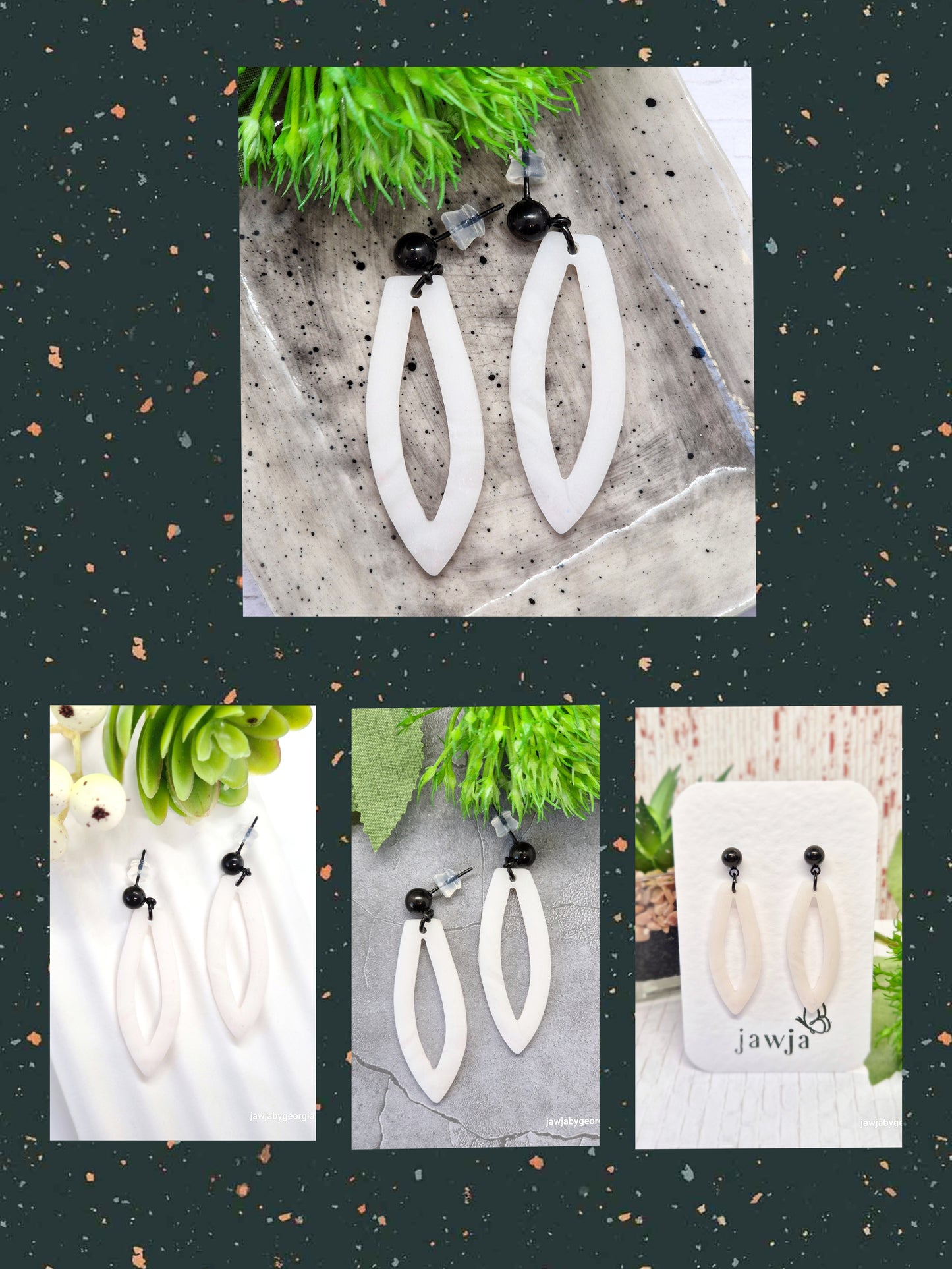 FROSTED WHITE MONOCHROMATIC POLYMER CLAY EARRINGS