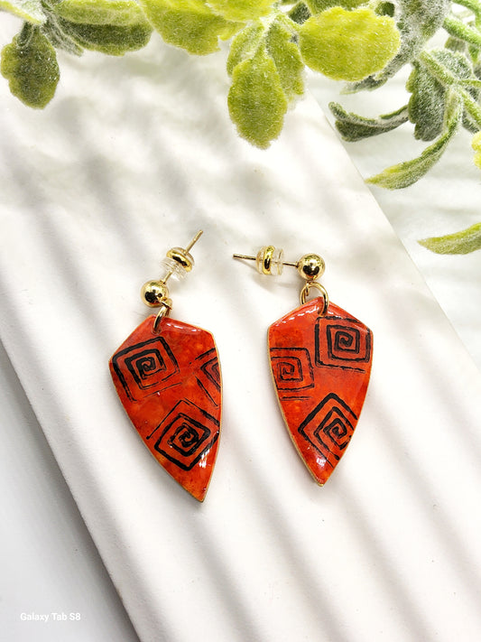 EARTHY GEOMETRIC SPIRAL POLYMER CLAY EARRINGS