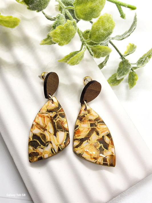 AUTUMN MOSAIC SHIELD POLYMER CLAY EARRINGS
