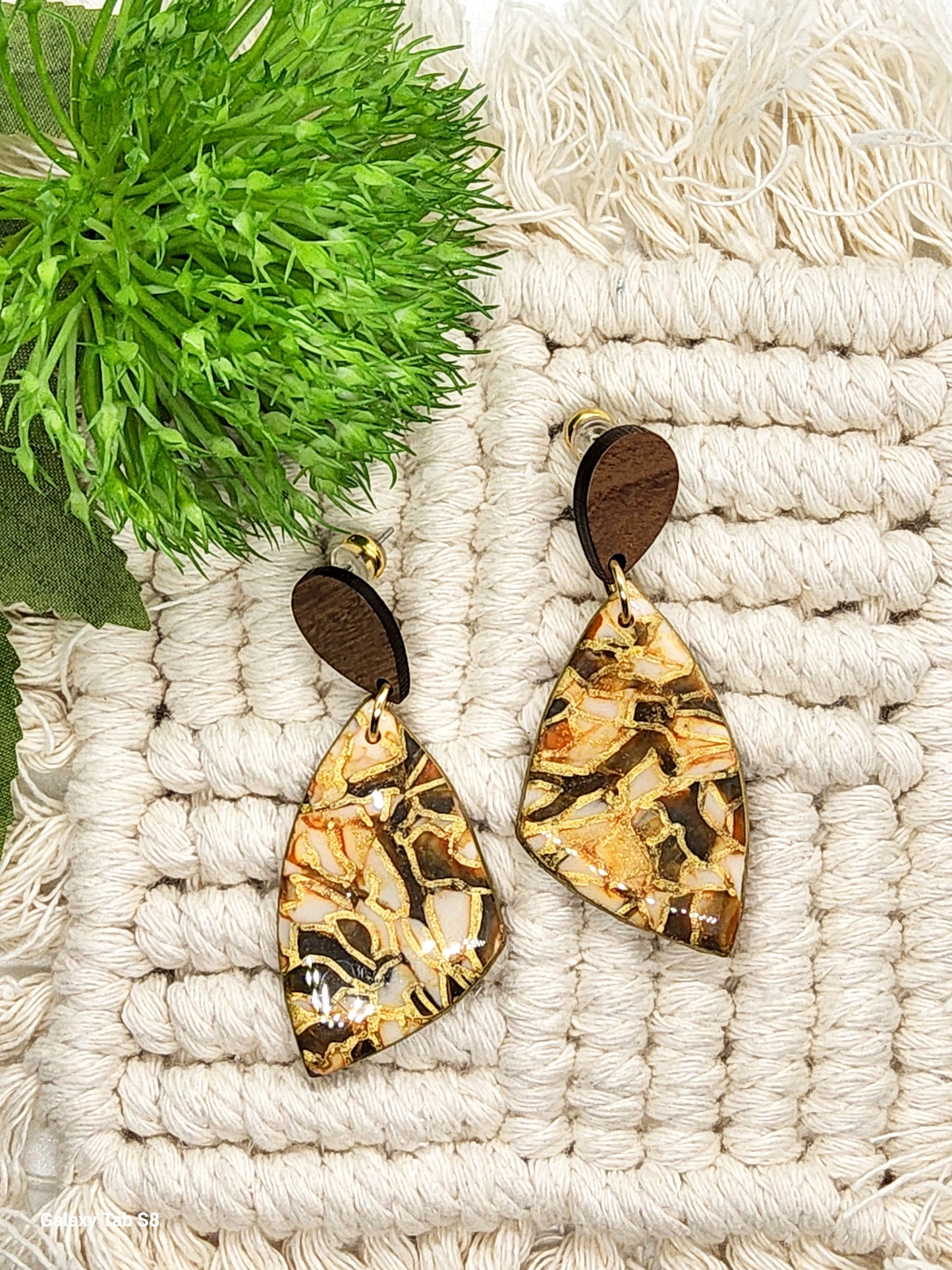 AUTUMN MOSAIC SHIELD POLYMER CLAY EARRINGS