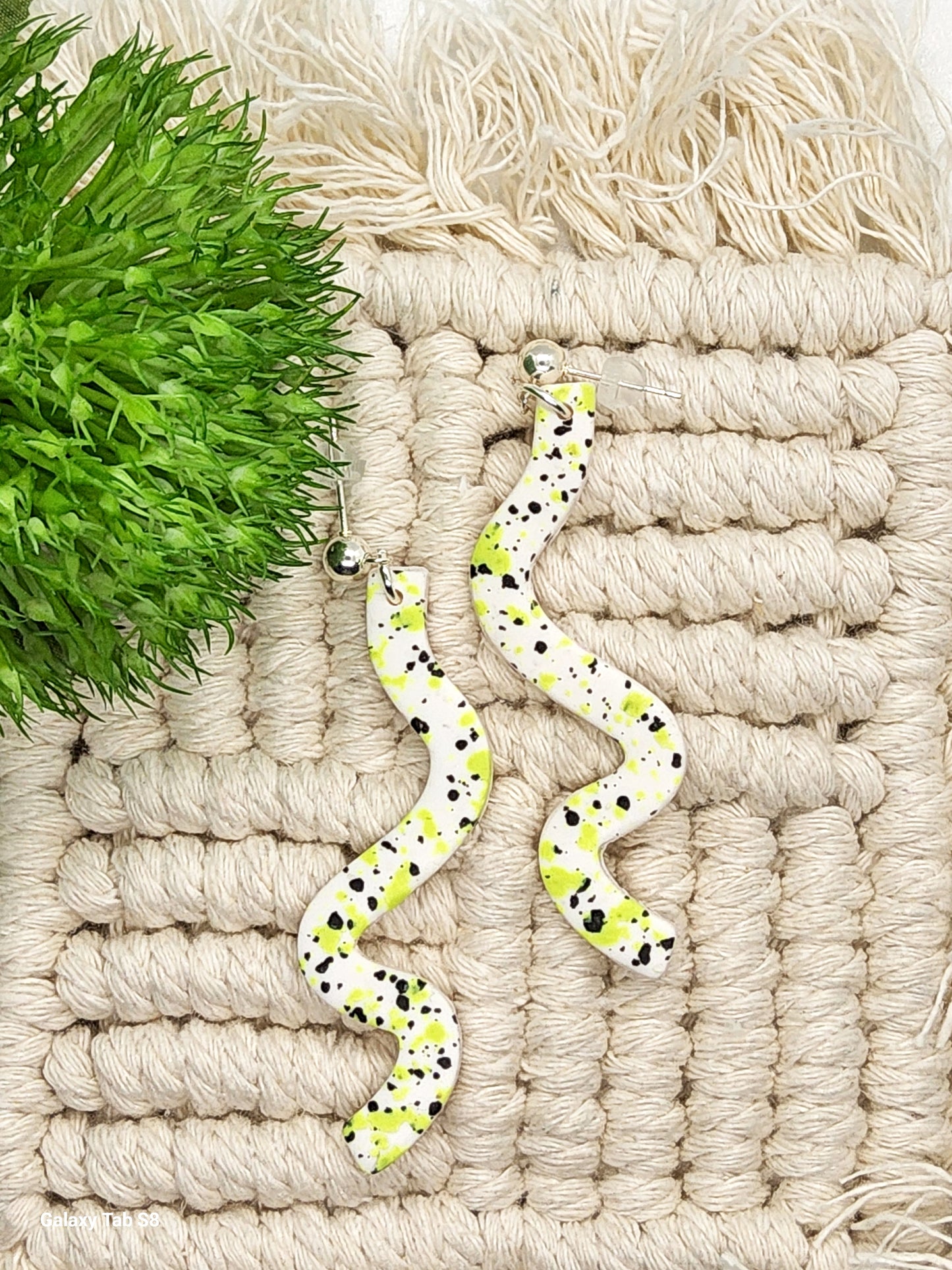 LIME AND BLACK SPECKLED POLYMER CLAY EARRINGS