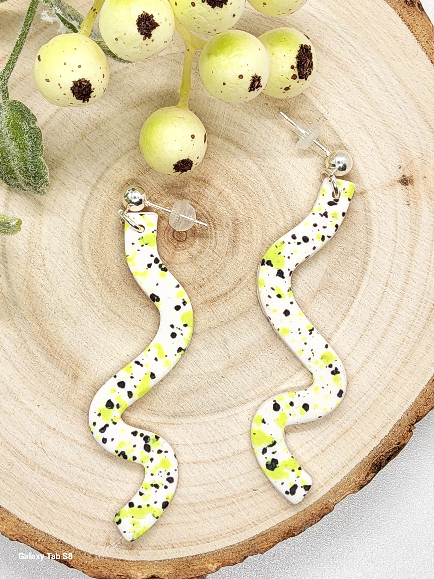 LIME AND BLACK SPECKLED POLYMER CLAY EARRINGS