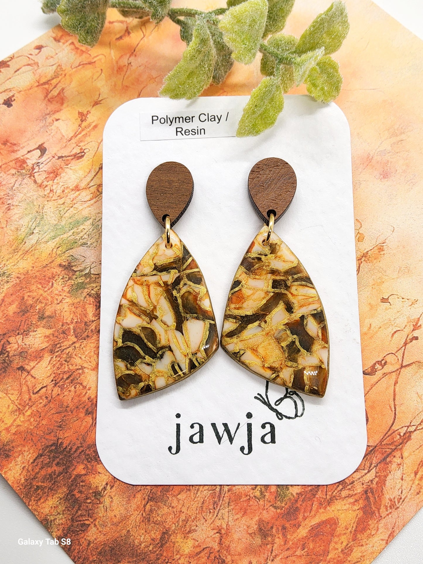 AUTUMN MOSAIC SHIELD POLYMER CLAY EARRINGS