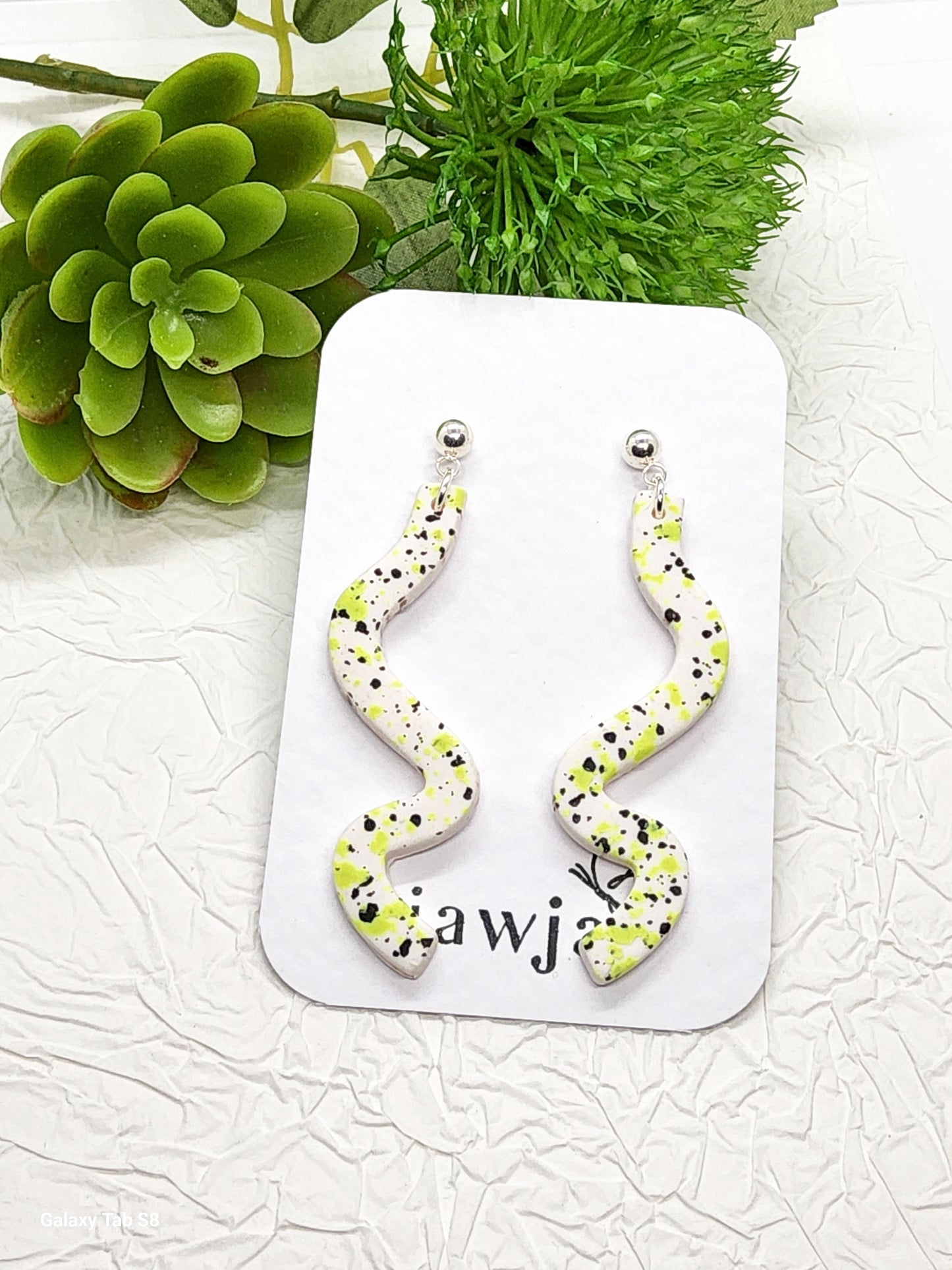 LIME AND BLACK SPECKLED POLYMER CLAY EARRINGS