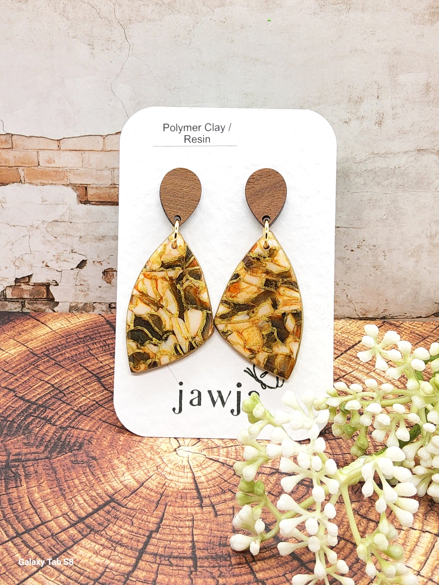 AUTUMN MOSAIC SHIELD POLYMER CLAY EARRINGS