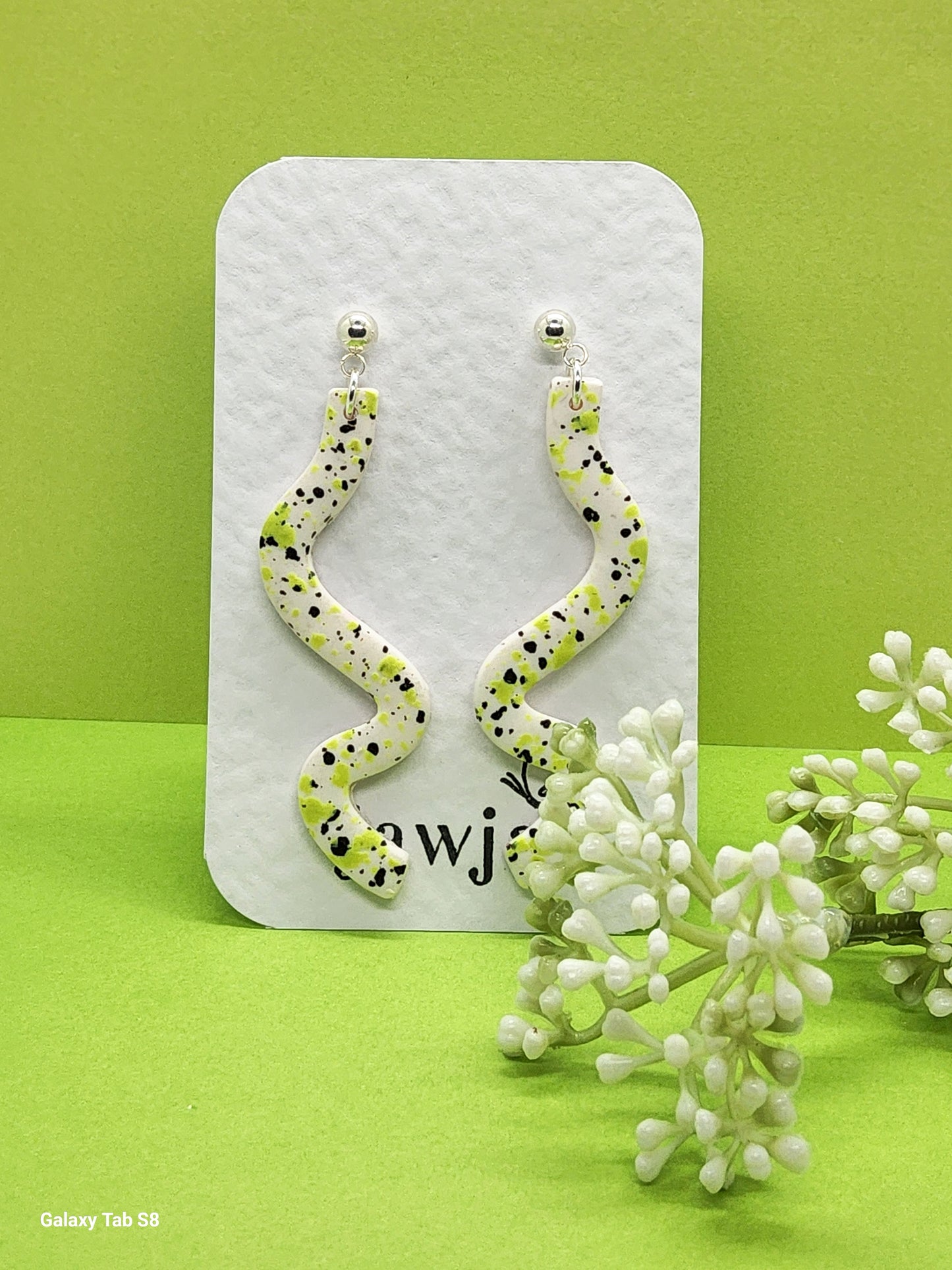 LIME AND BLACK SPECKLED POLYMER CLAY EARRINGS