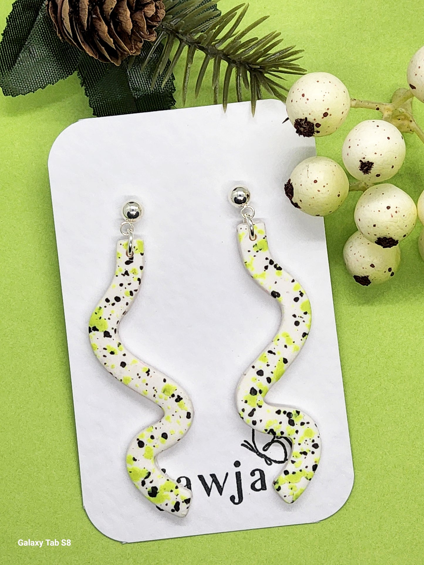 LIME AND BLACK SPECKLED POLYMER CLAY EARRINGS