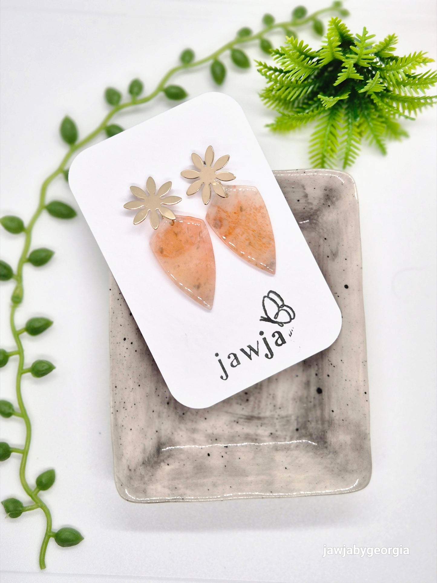 PEACH AND GOLD POLYMER CLAY EARRINGS