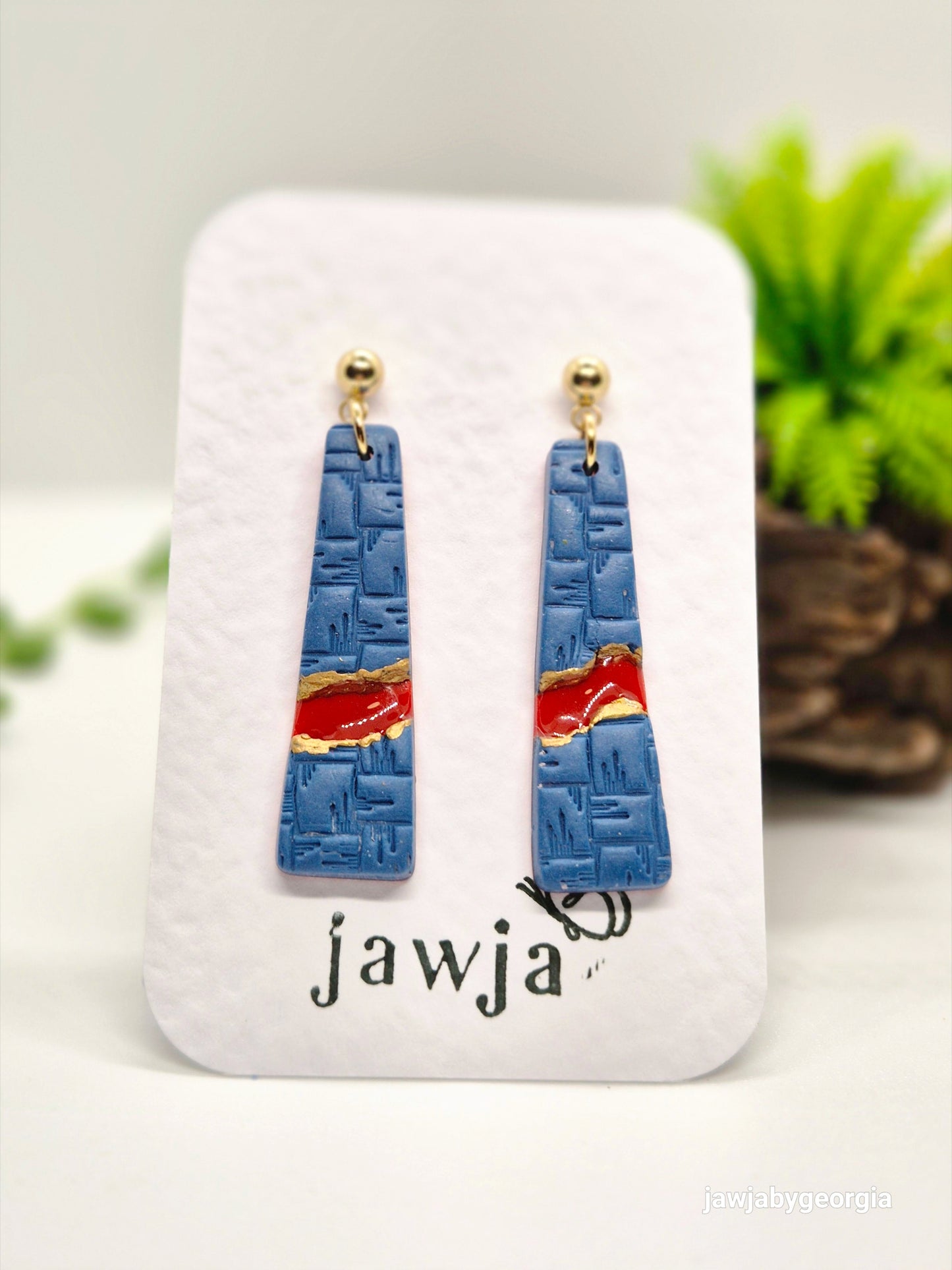 DENIM AND RED POLYMER CLAY EARRINGS