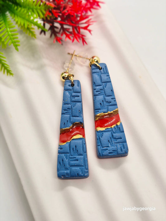 DENIM AND RED POLYMER CLAY EARRINGS