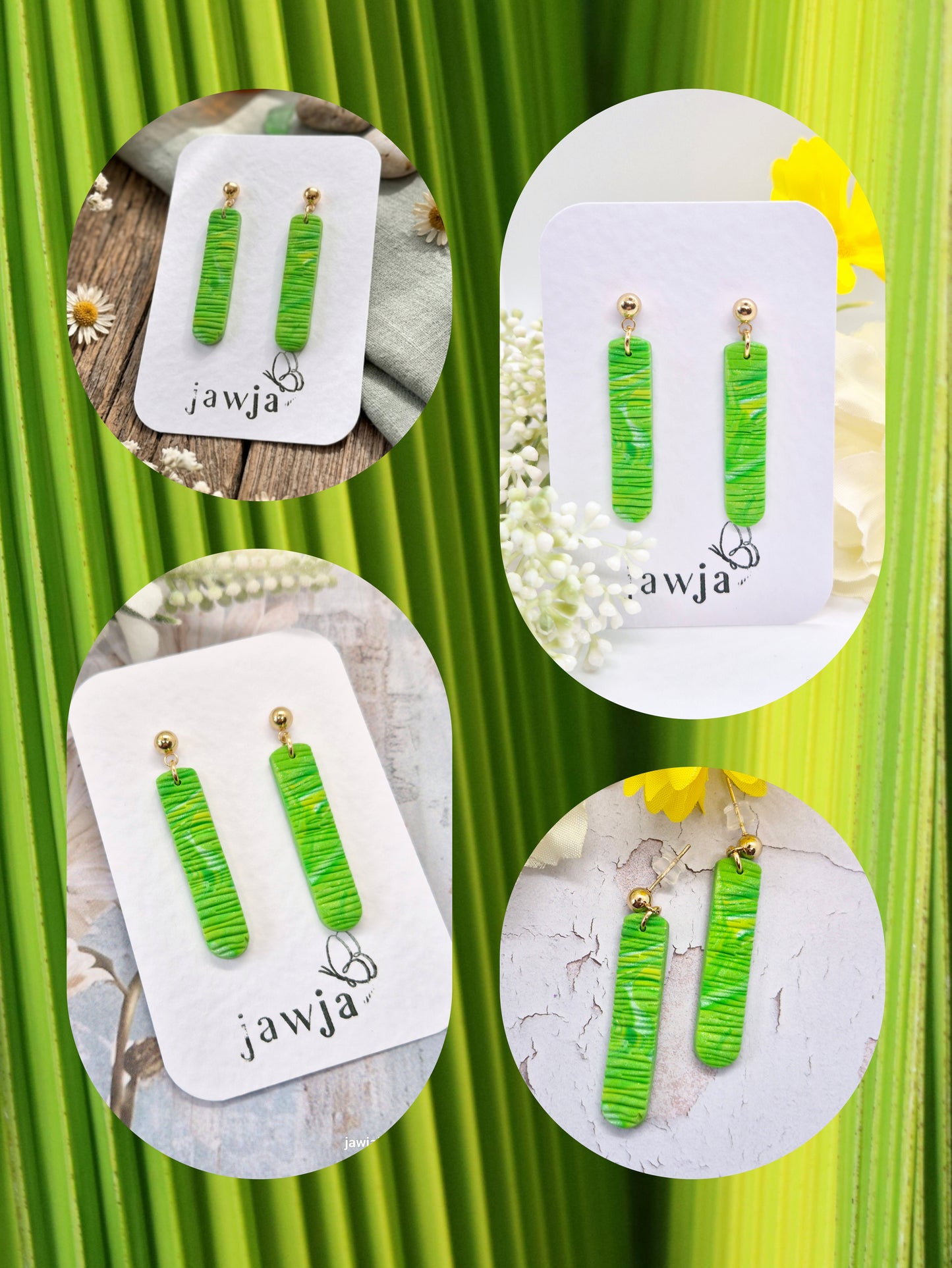 LIME GREEN BAR POLYMER CLAY EARRINGS