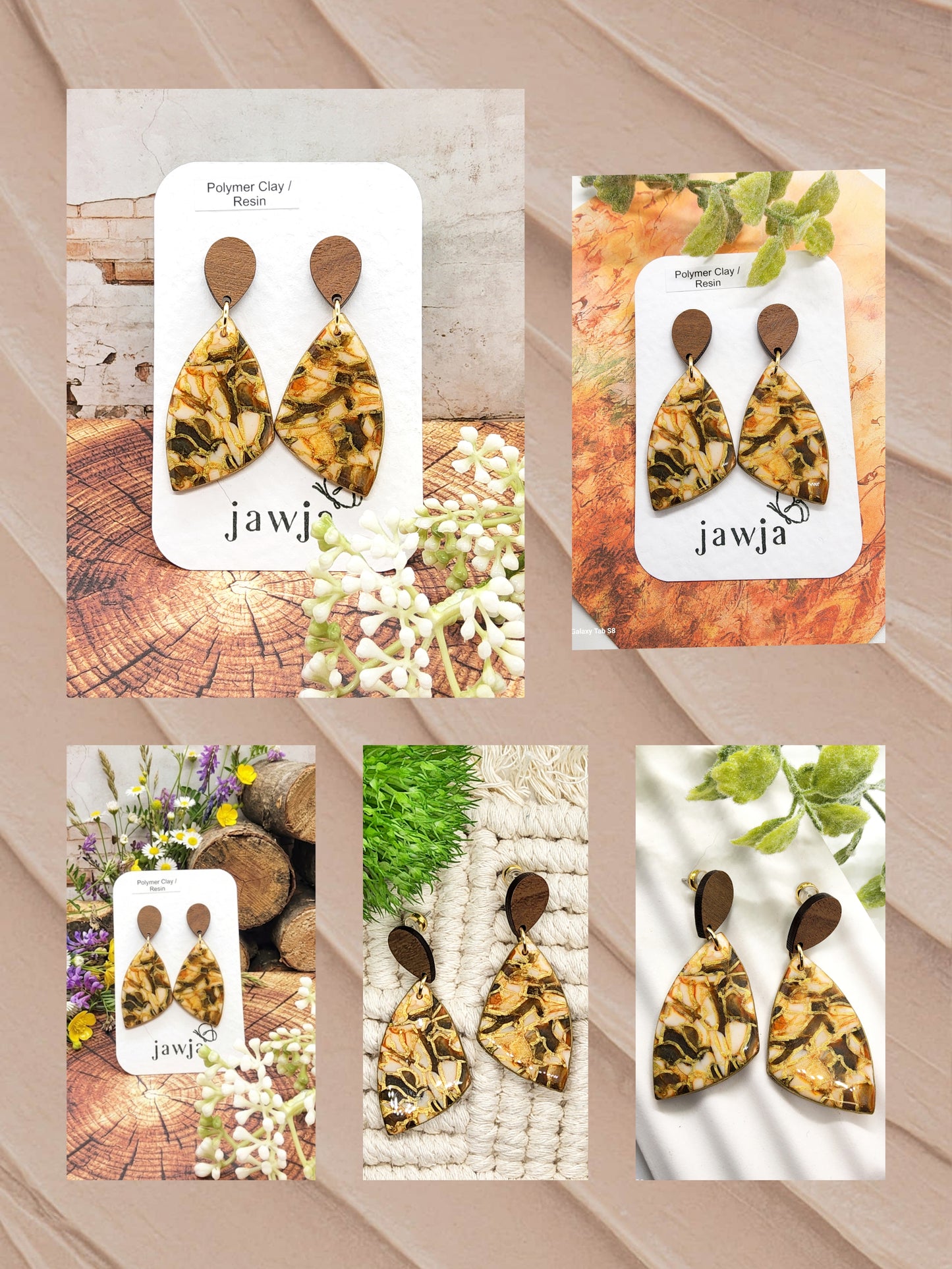 AUTUMN MOSAIC SHIELD POLYMER CLAY EARRINGS