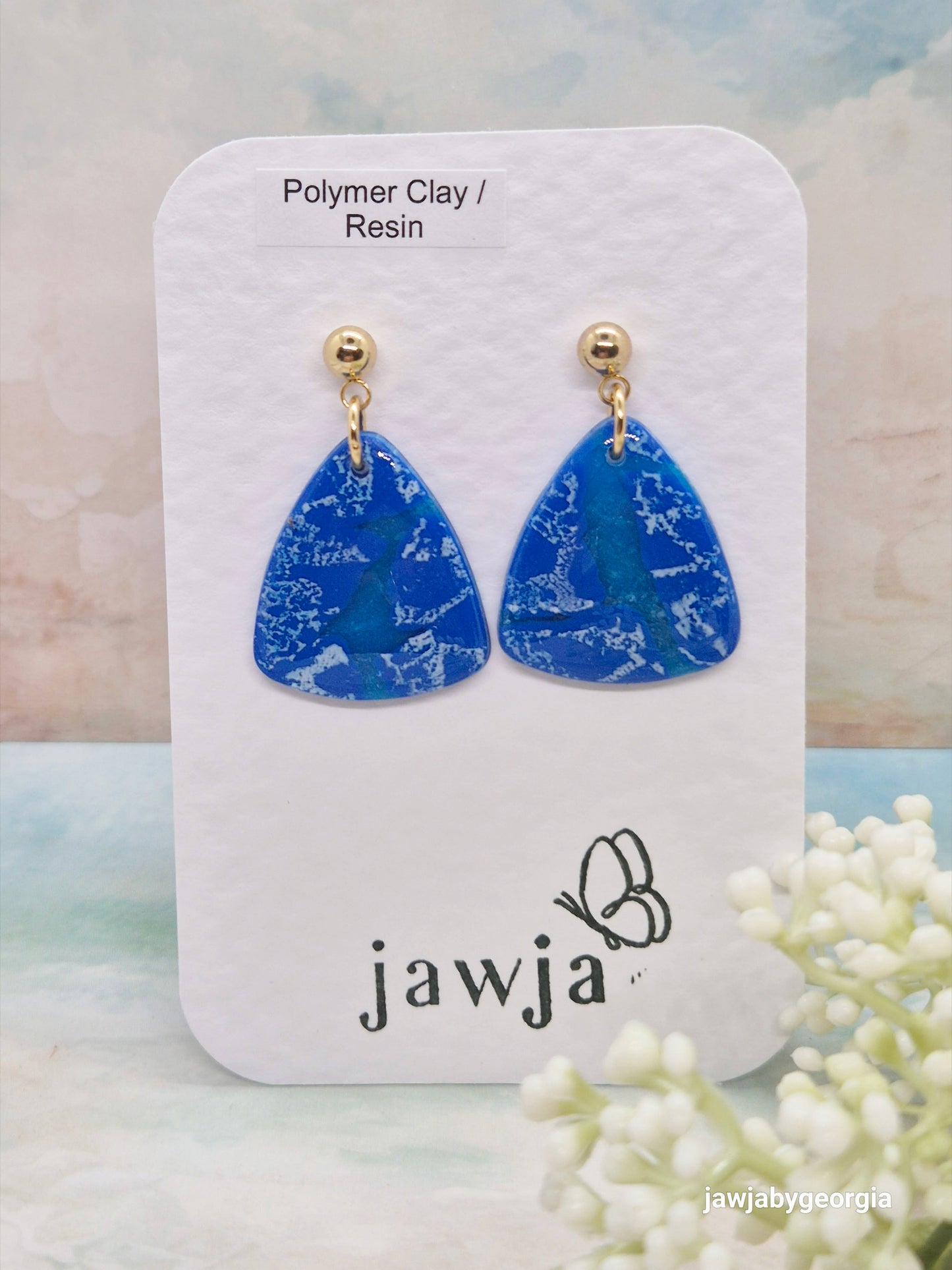 BLUE AND WHITE SEAFOAM POLYMER CLAY EARRINGS