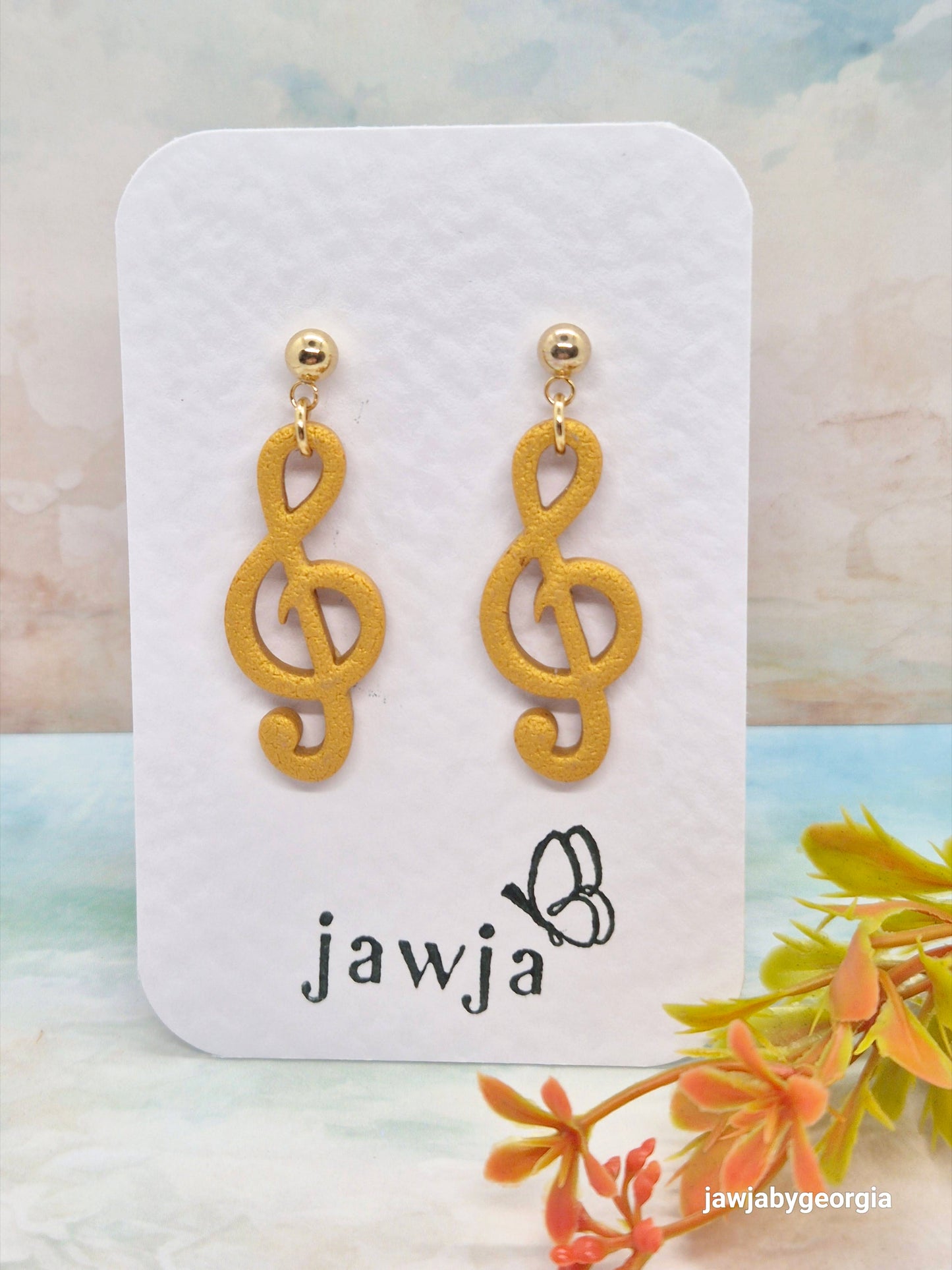 GOLD TREBLE CLEF POLYMER CLAY EARRINGS