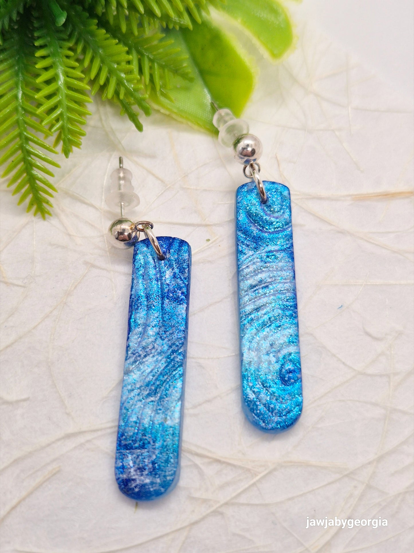 METALLIC BLUE POLYMER CLAY EARRINGS