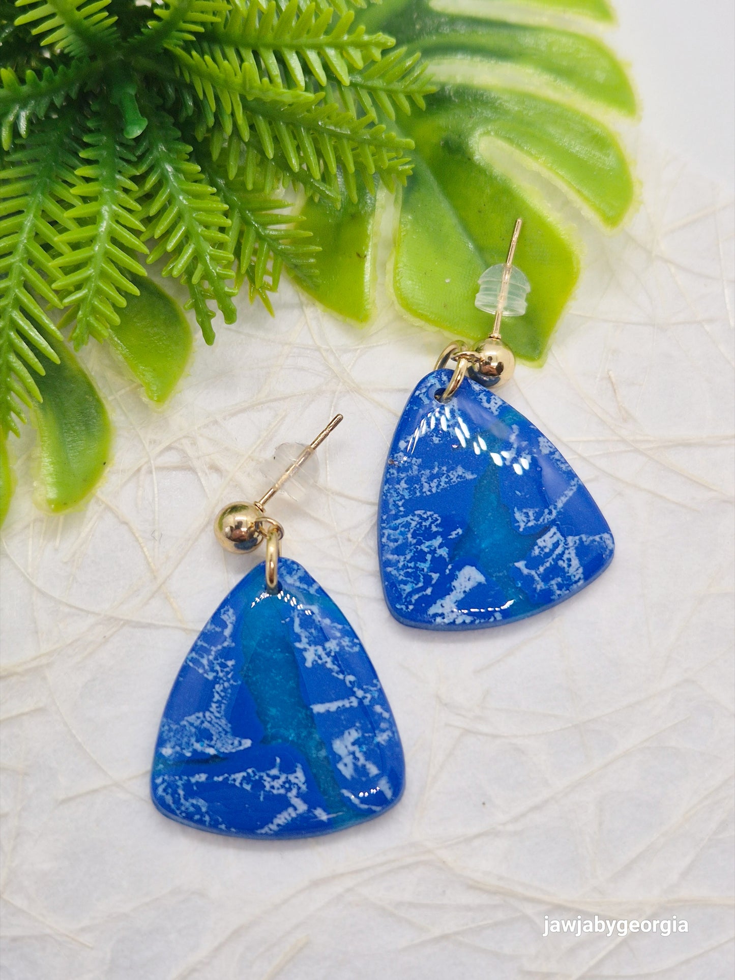 BLUE AND WHITE SEAFOAM POLYMER CLAY EARRINGS
