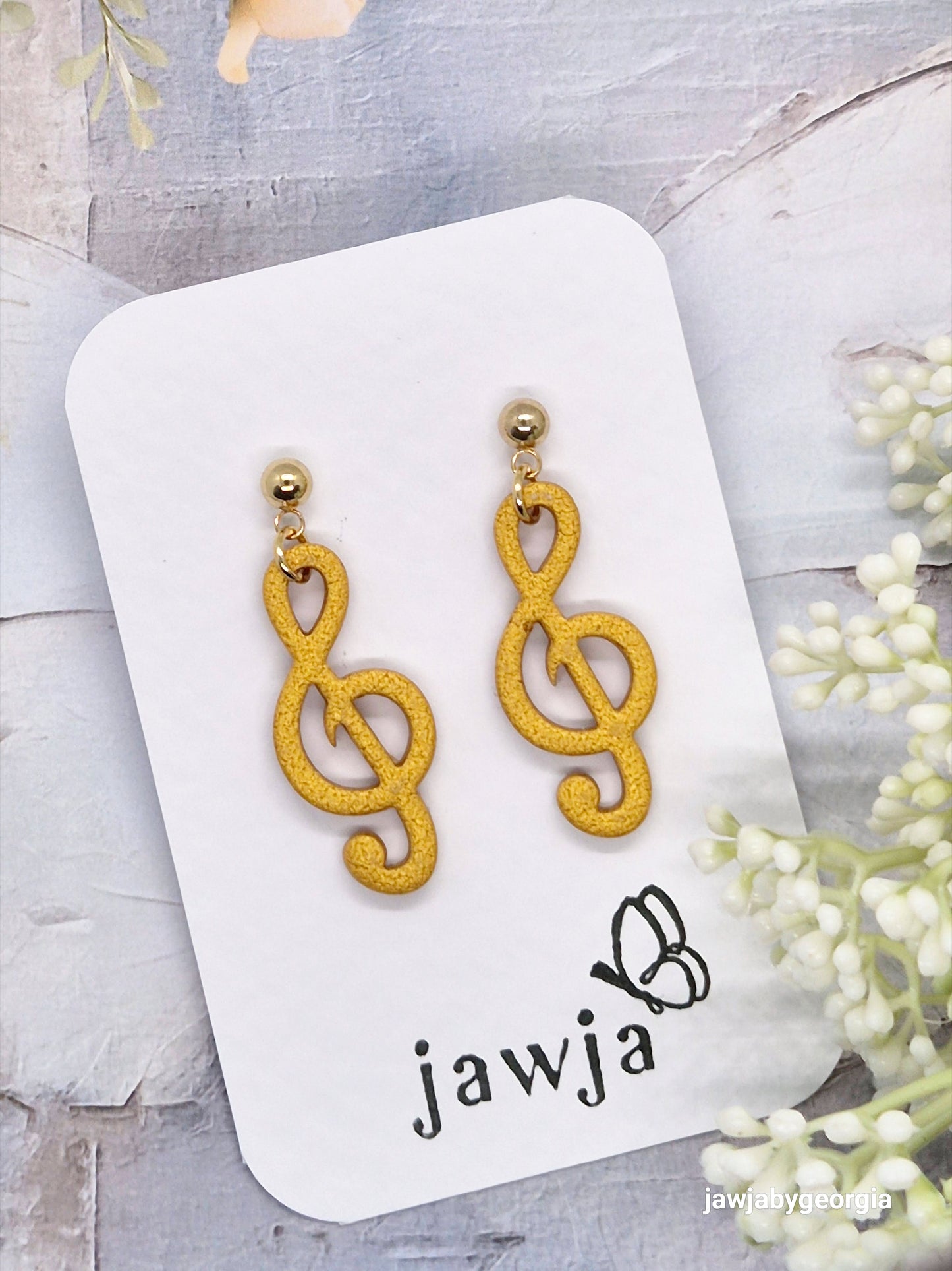 GOLD TREBLE CLEF POLYMER CLAY EARRINGS