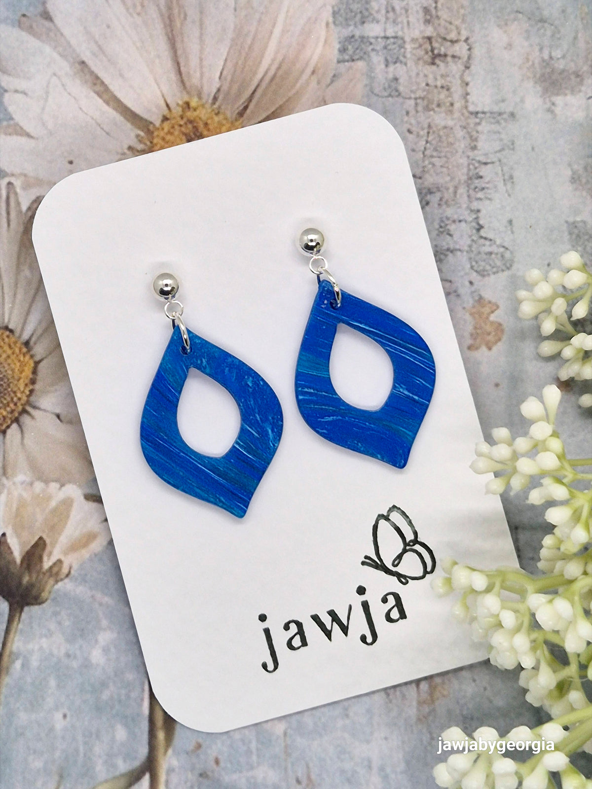 BRIGHT BLUE MARBLED POLYMER CLAY EARRINGS